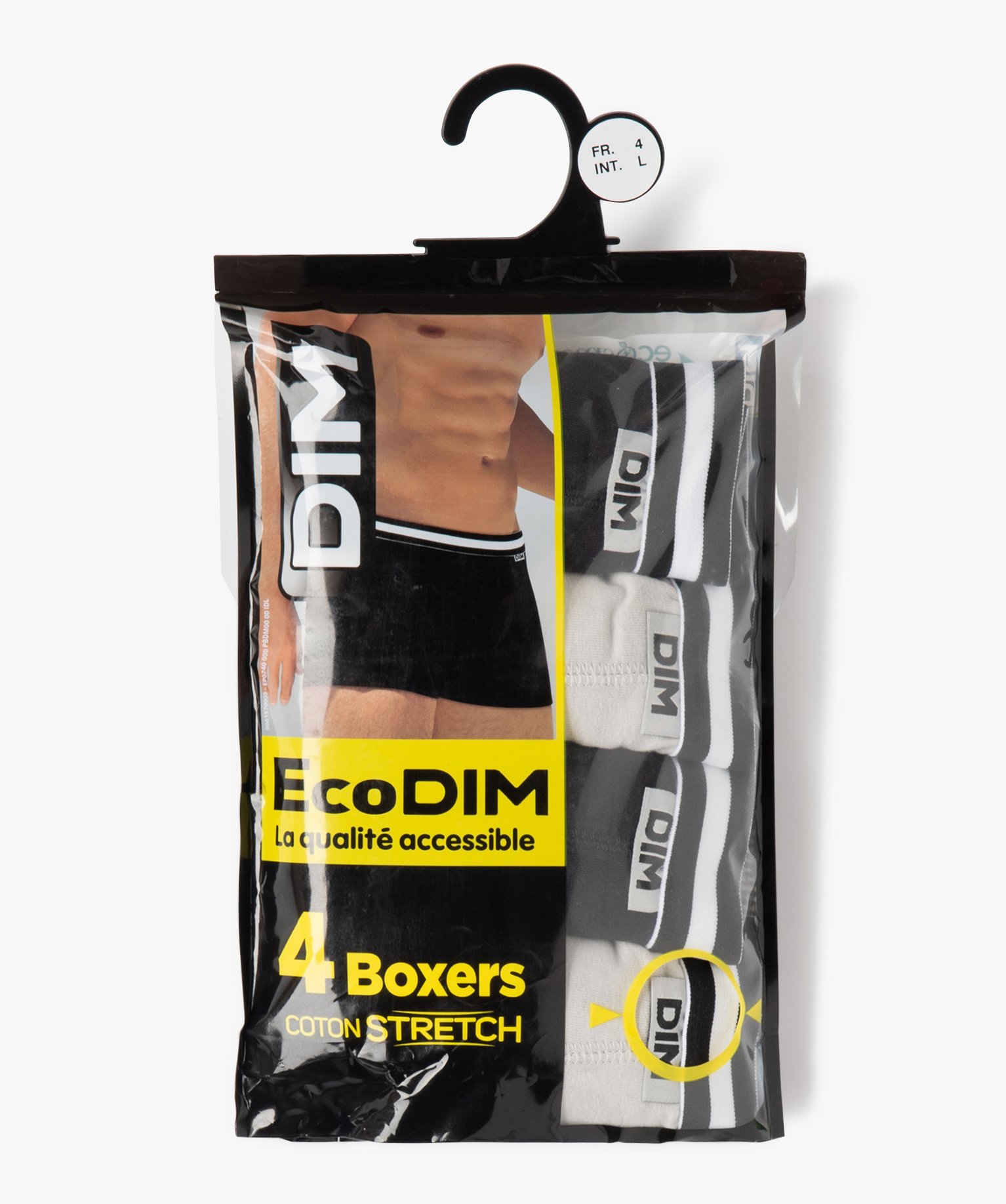 Boxers homme en coton stretch uni (lot de 4) - Dim noir | GEMO