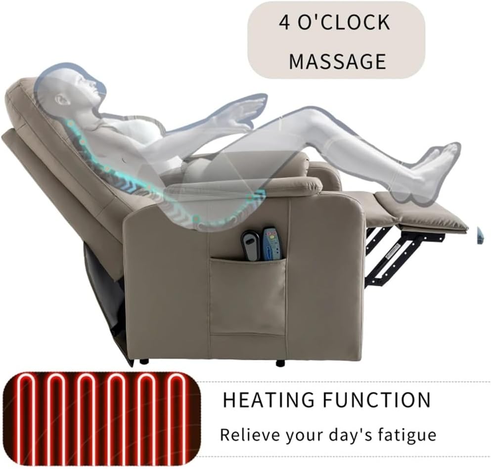 Walnut Massage Recliner Chair Electric Power Lift Chairs W/Side Pocket, Adjustable and Heating Function For Adults and Seniors