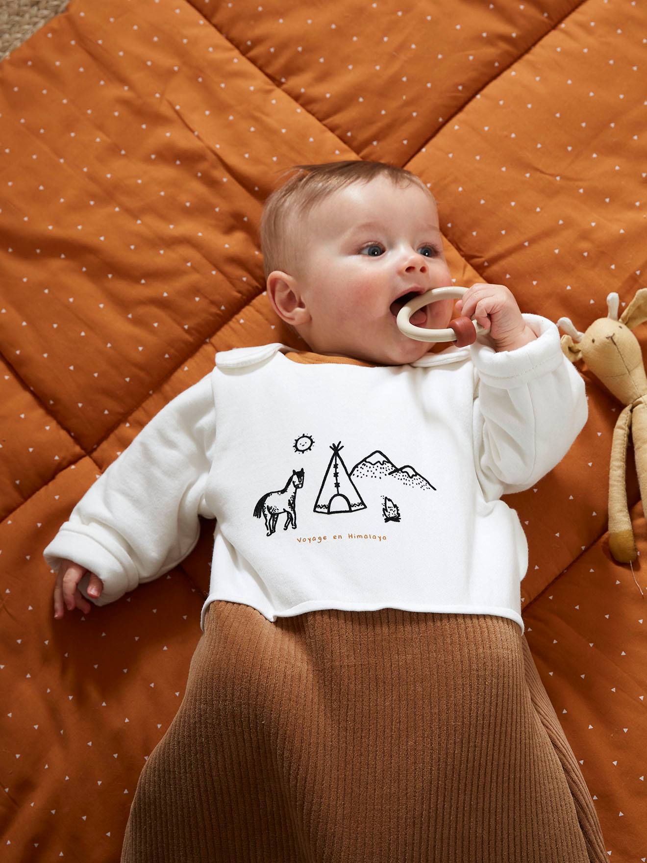 Vertbaudet Baby Winterschlafsack, Ärmel abnehmbar WELTENBUMMLER - wollweiß/camelfarben