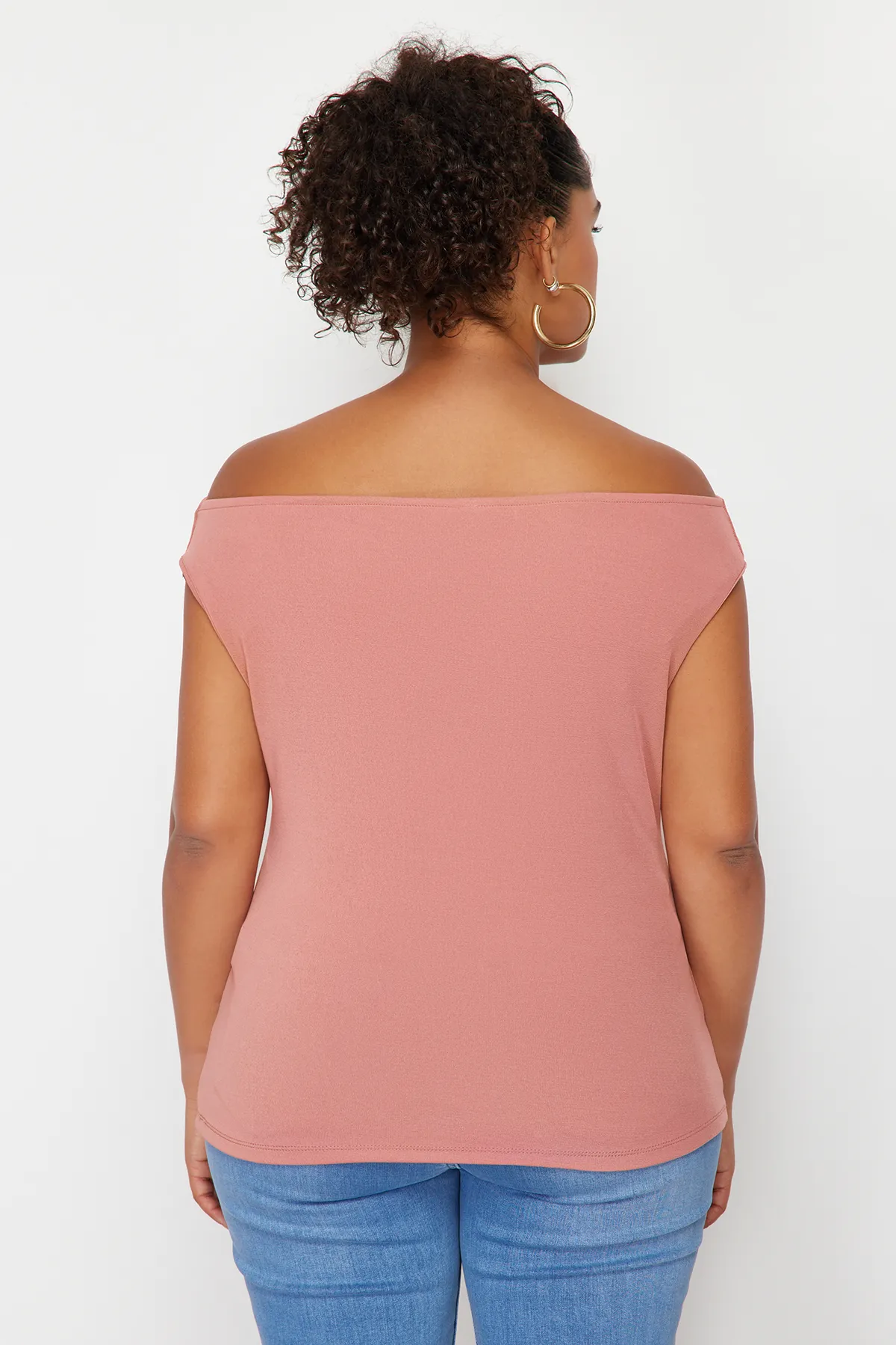 Trendyol Curve  Dried Rose Boat Degaje-Kragen-Strickbluse TBBSS24AF00021