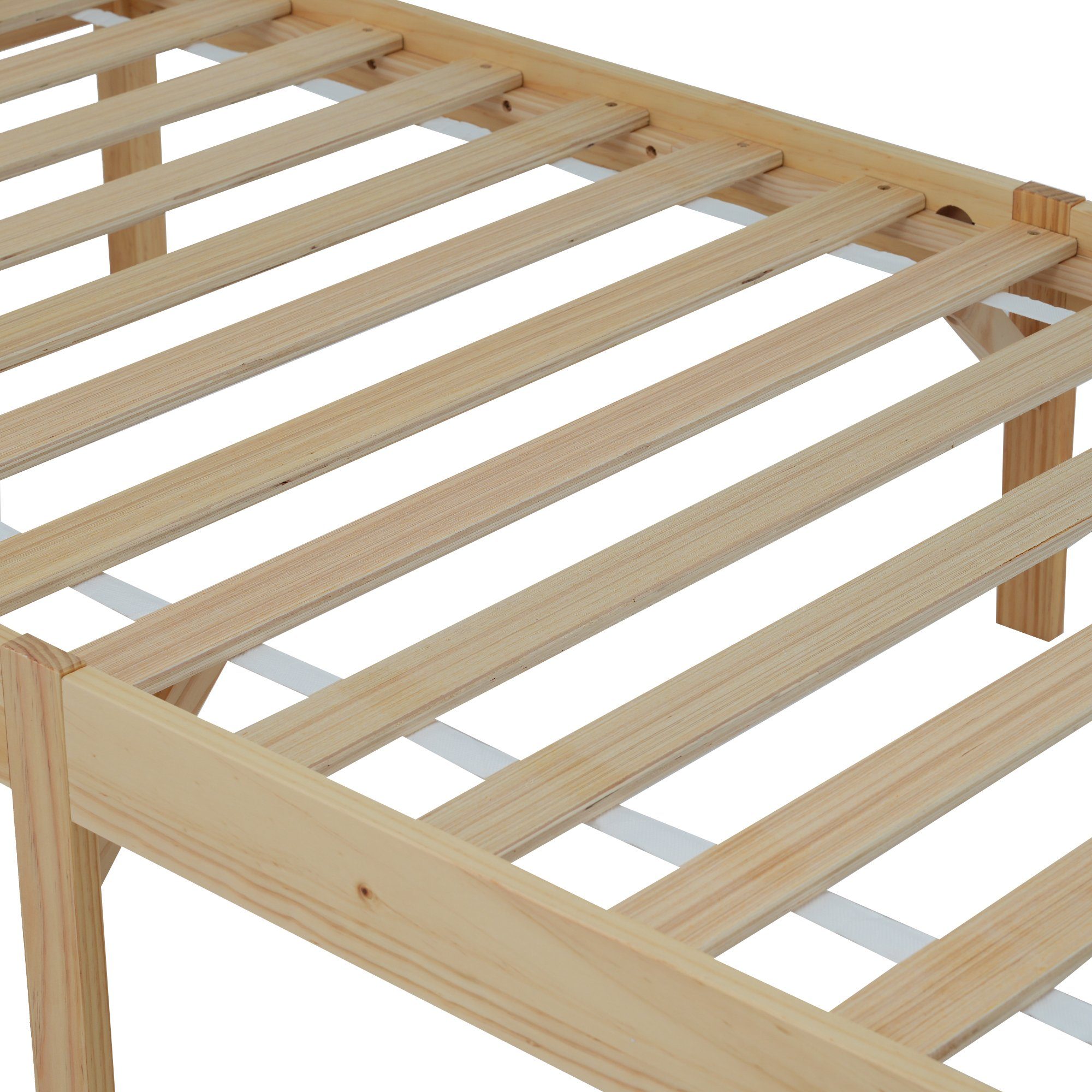 Fangqi Holzbett Kiefernholzrahmen mit Mittelfuß, Weiß + Natur, 90/140x200cm, Doppelbett/Doppelbett, Jugendbett, Erwachsenenbett Holzbett