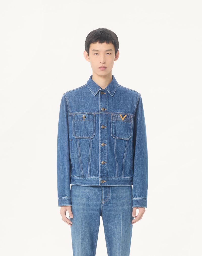 Valentino denimjack met V-gouden accenten