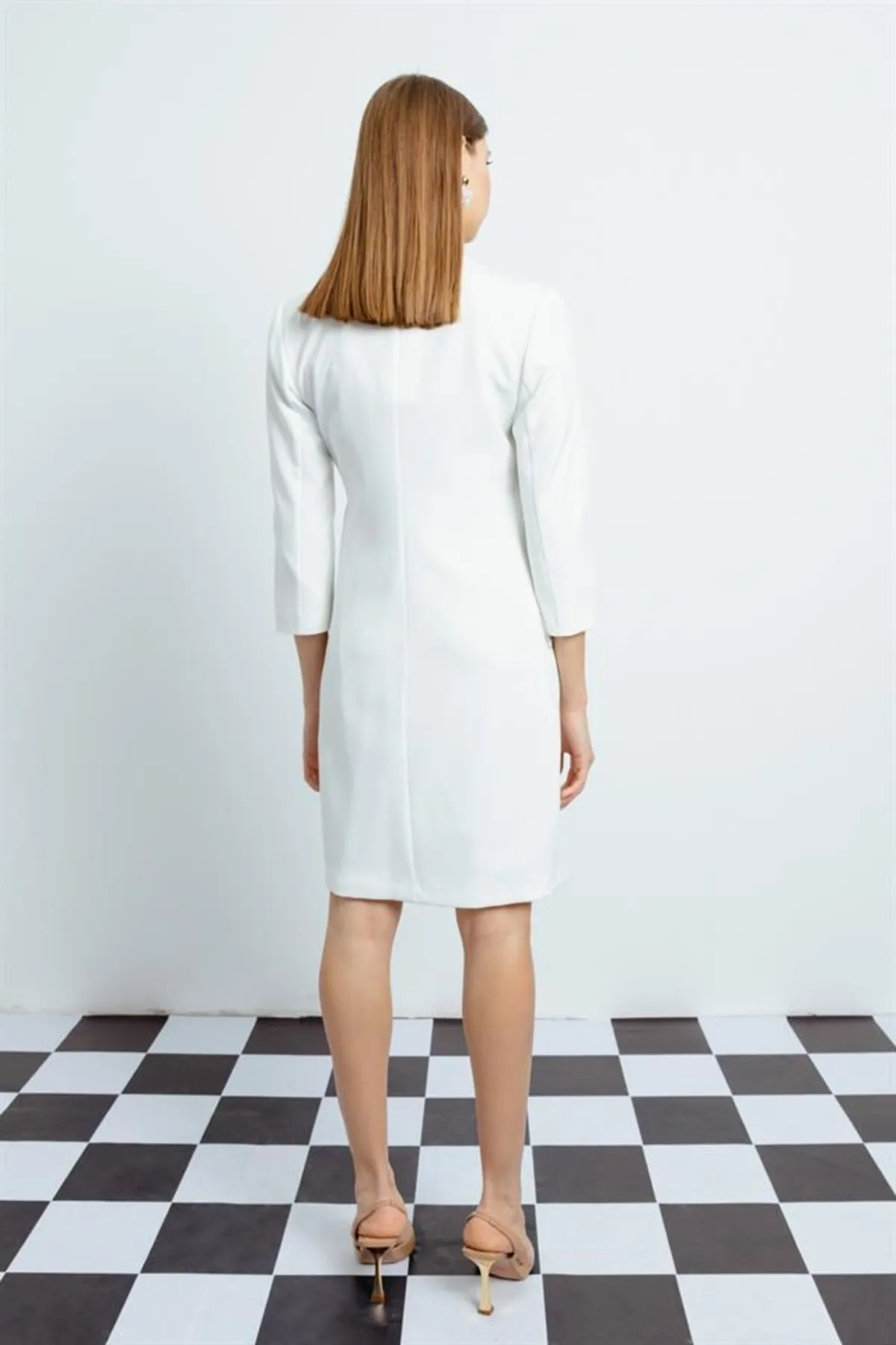 Lafaba  Weißes Jackenkleid mit Kettendetail für Damen