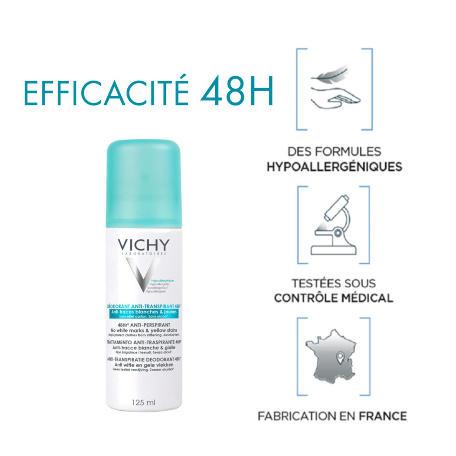 Vichy Déodorant 48h Spray Anti-Transpirant & Anti-Traces 125 ml
