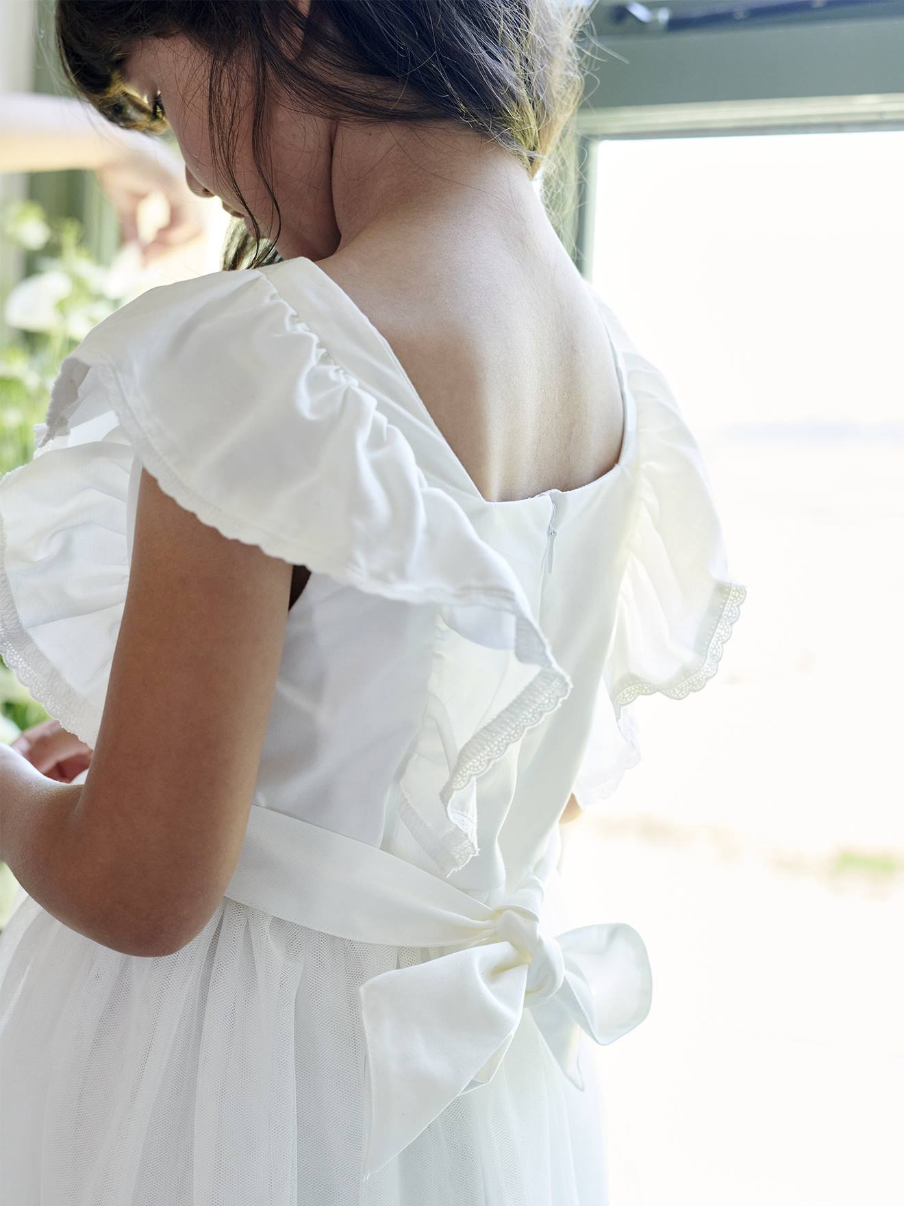 Vertbaudet Festliches Mädchen Volantkleid, Musselin & Tüll - wollweiß
