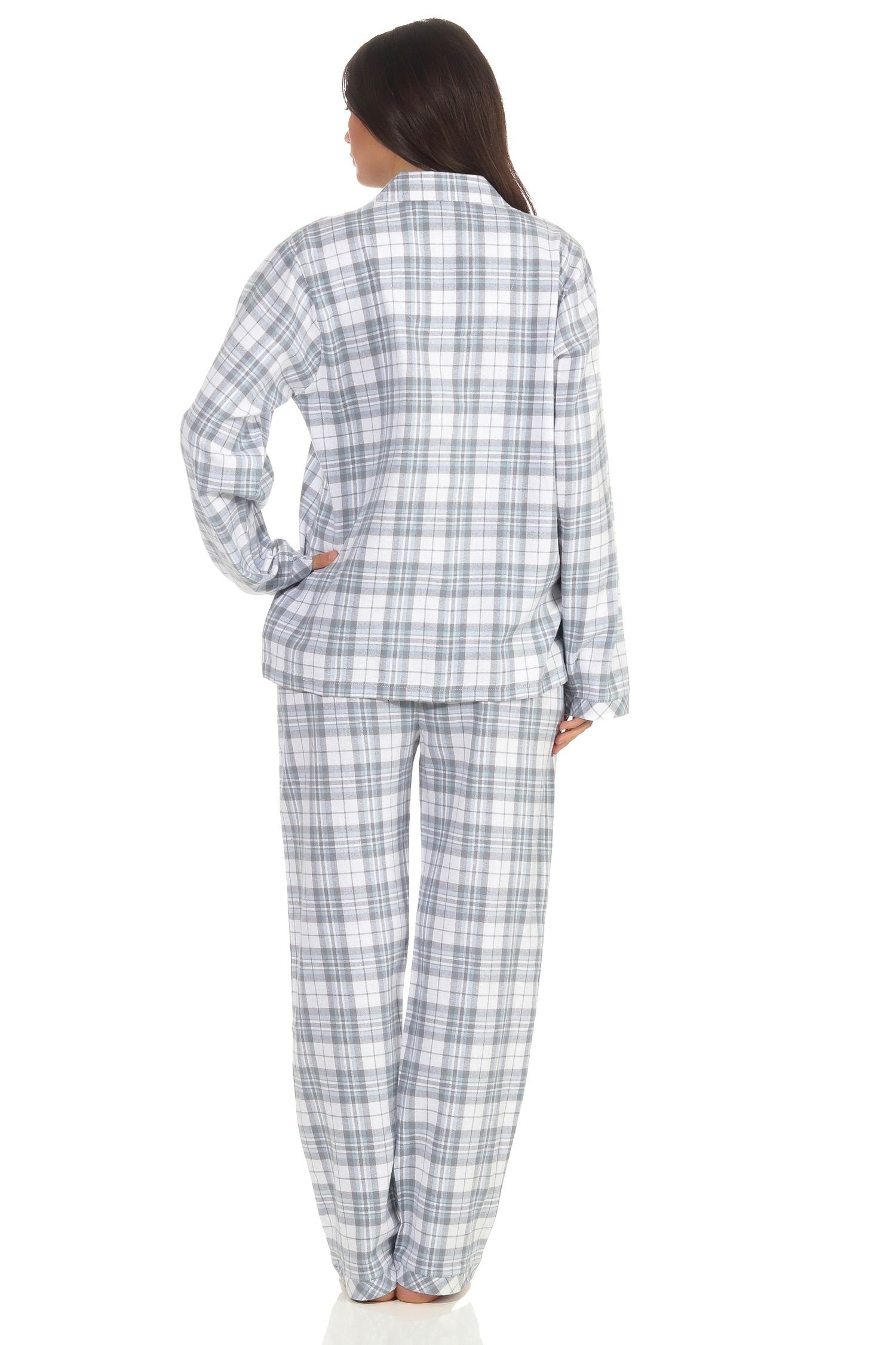 Normann Pyjama Damen langarm Flanell Schlafanzug kariert - 202 15 602