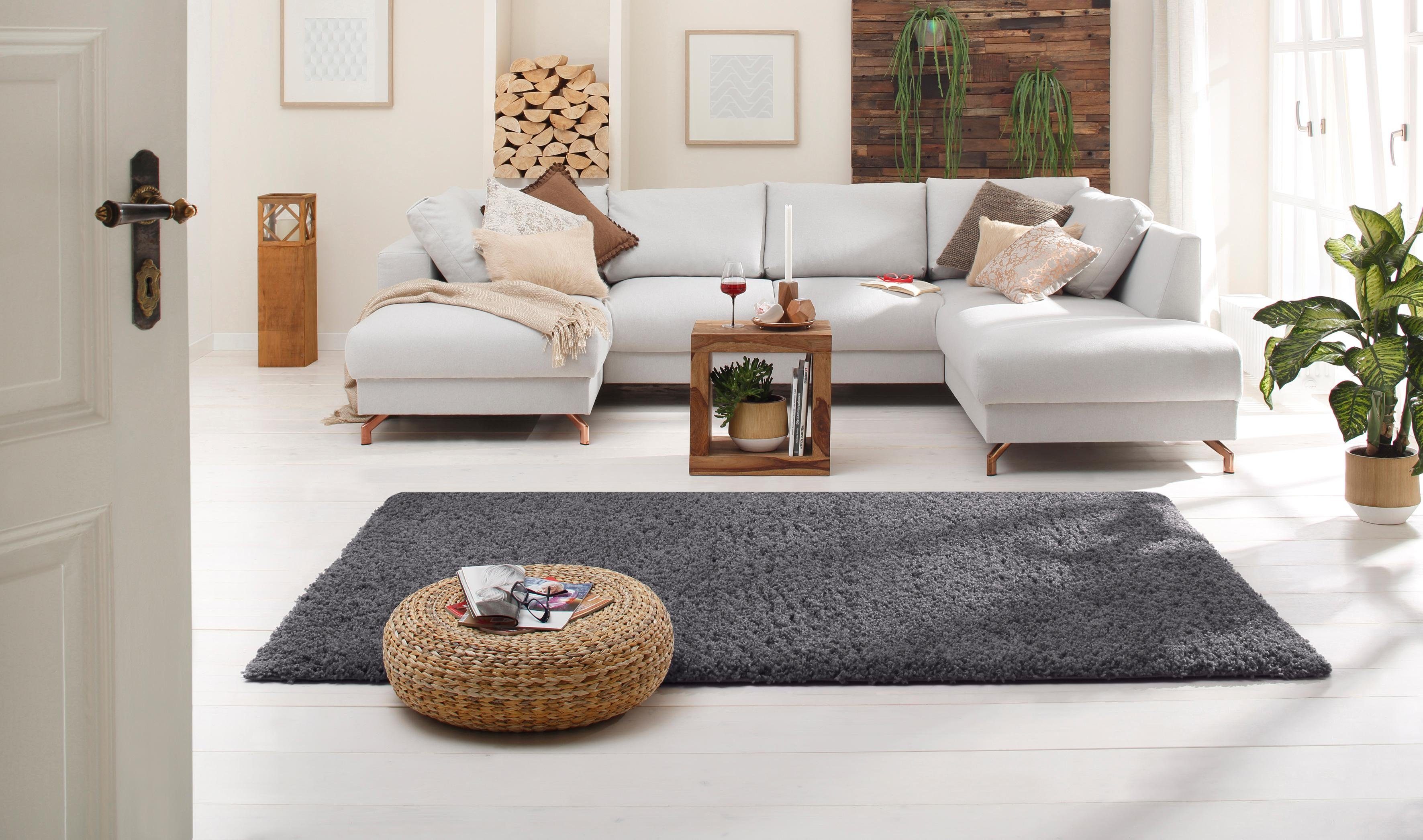 Hochflor-Teppich Viva, Home affaire, rechteckig, Höhe: 45 mm, Uni Farben, einfarbig, besonders weich und kuschelig