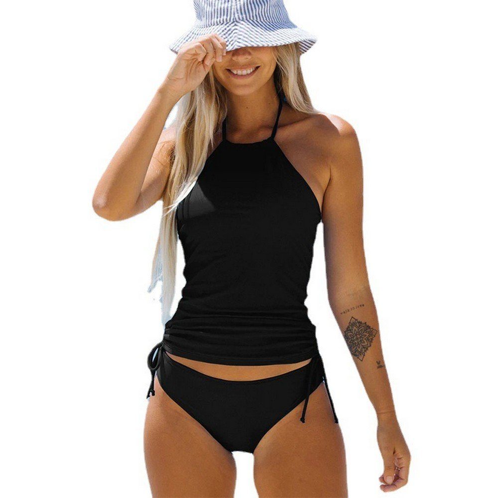 Ronner UG Tankini Damen Zweiteiler Badeanzüge Seitliche Bademode Neckholder Tankini Sets