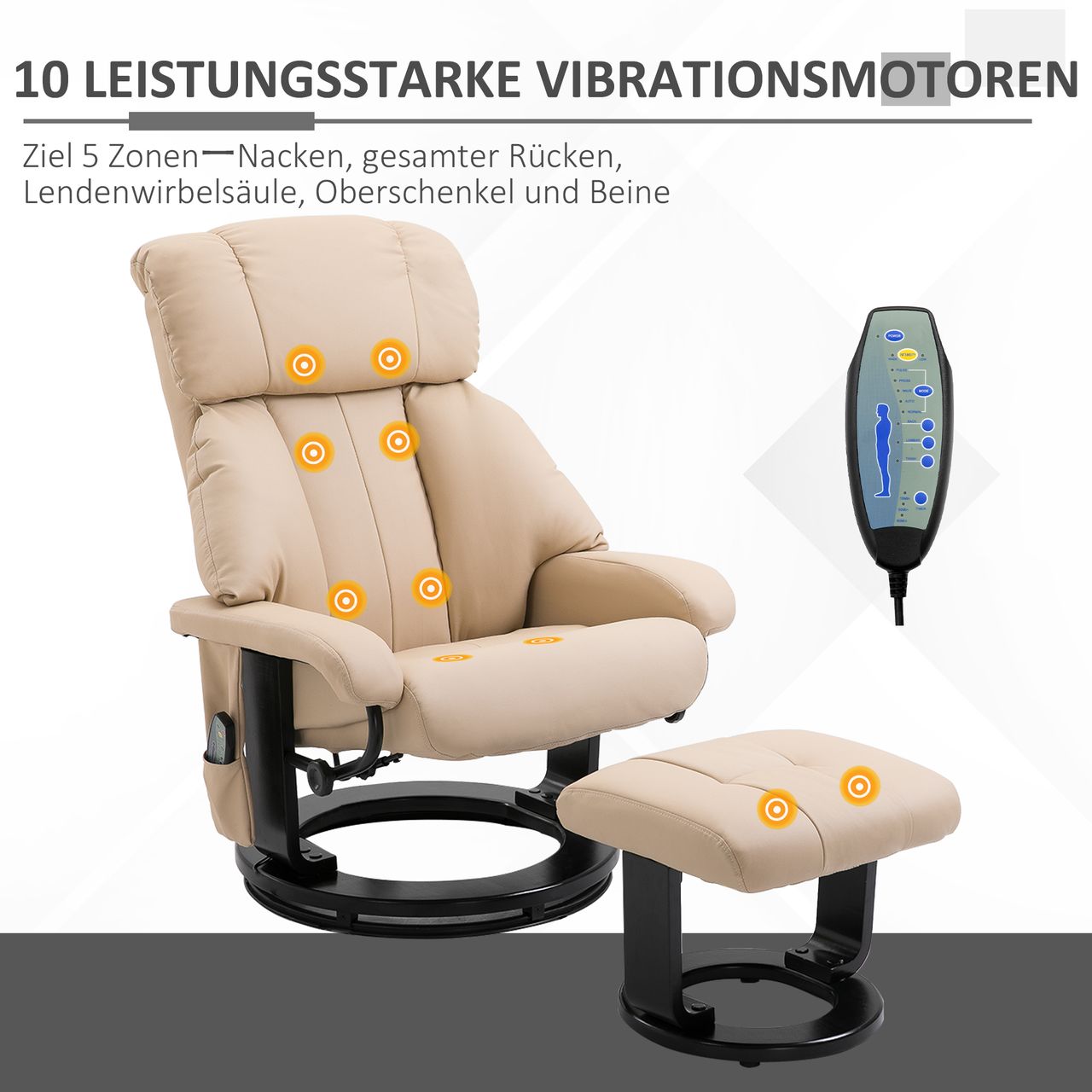 HOMCOM Relaxsessel mit Liegefunktion Massagesessel inkl. Hocker Fernsehsessel