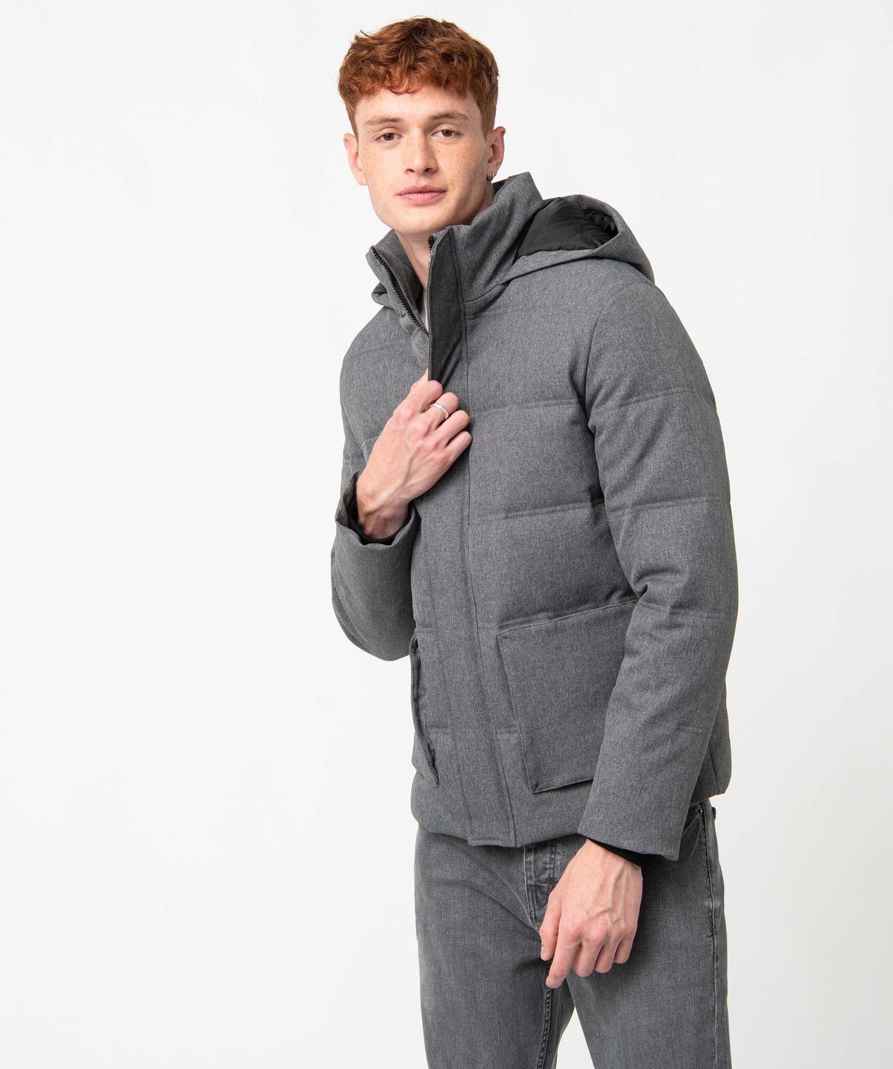 Blouson homme matelassé avec capuche gris | GEMO