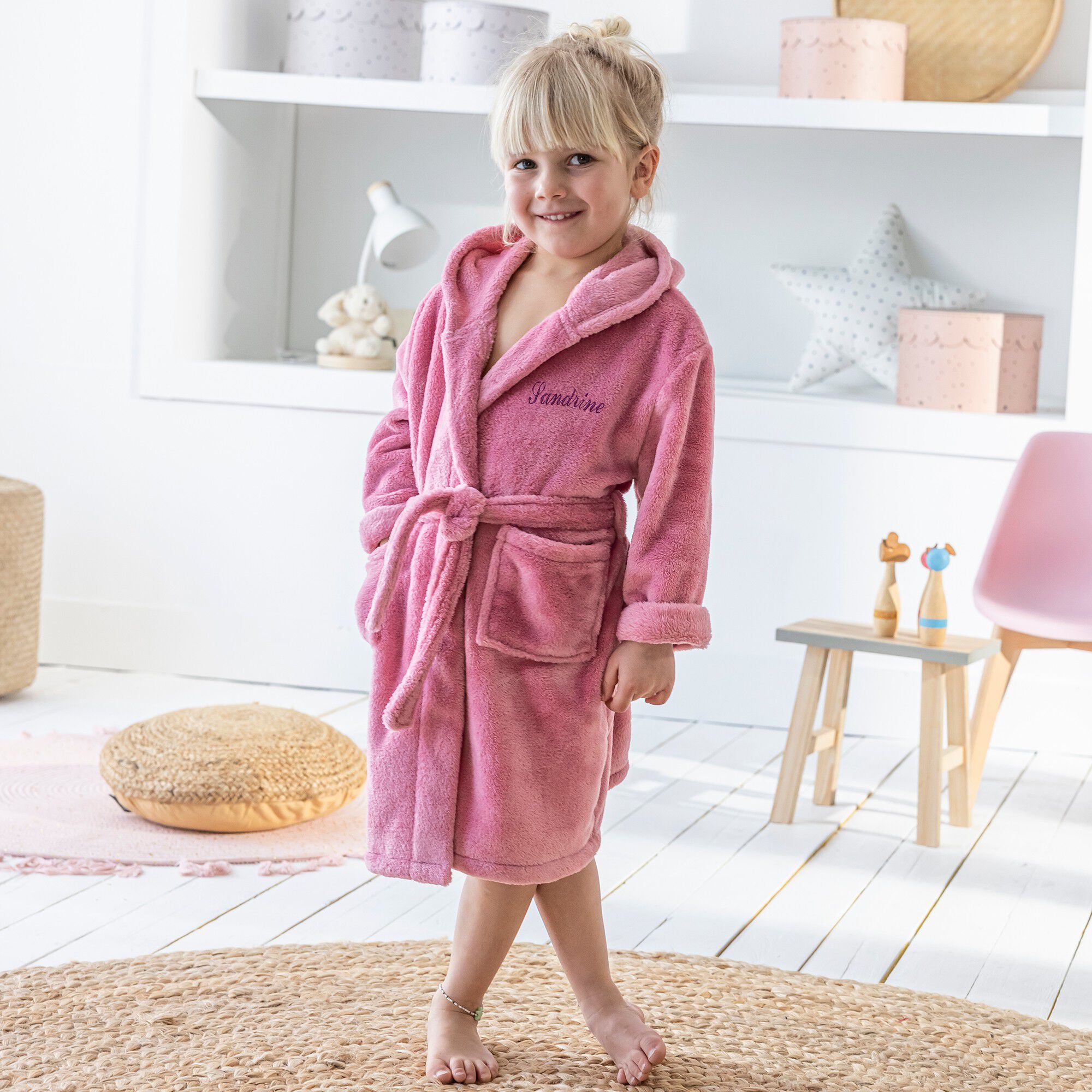 Peignoir de bain enfant à capuche licorne personnalisable microfibre