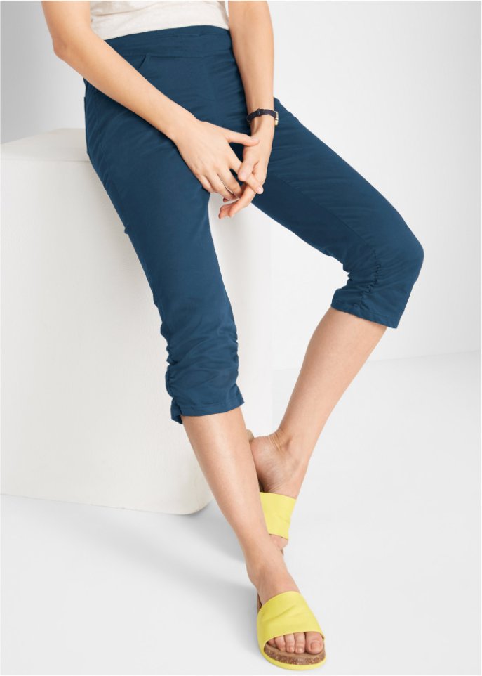 Baumwoll-Capri-Hose mit Bequembund und Raffung