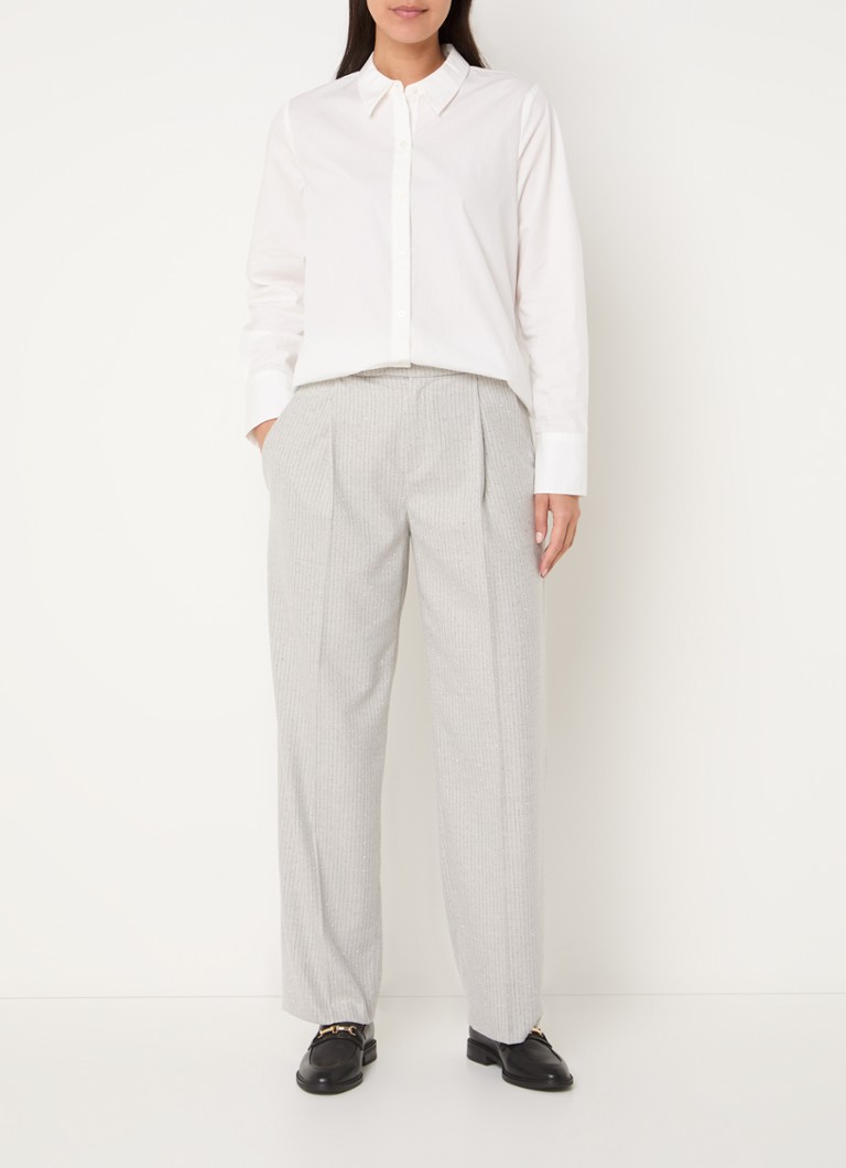 Pantaloni Rosner Mara cu talie înaltă și croială dreaptă, decorați cu dungi delicate și cristale.