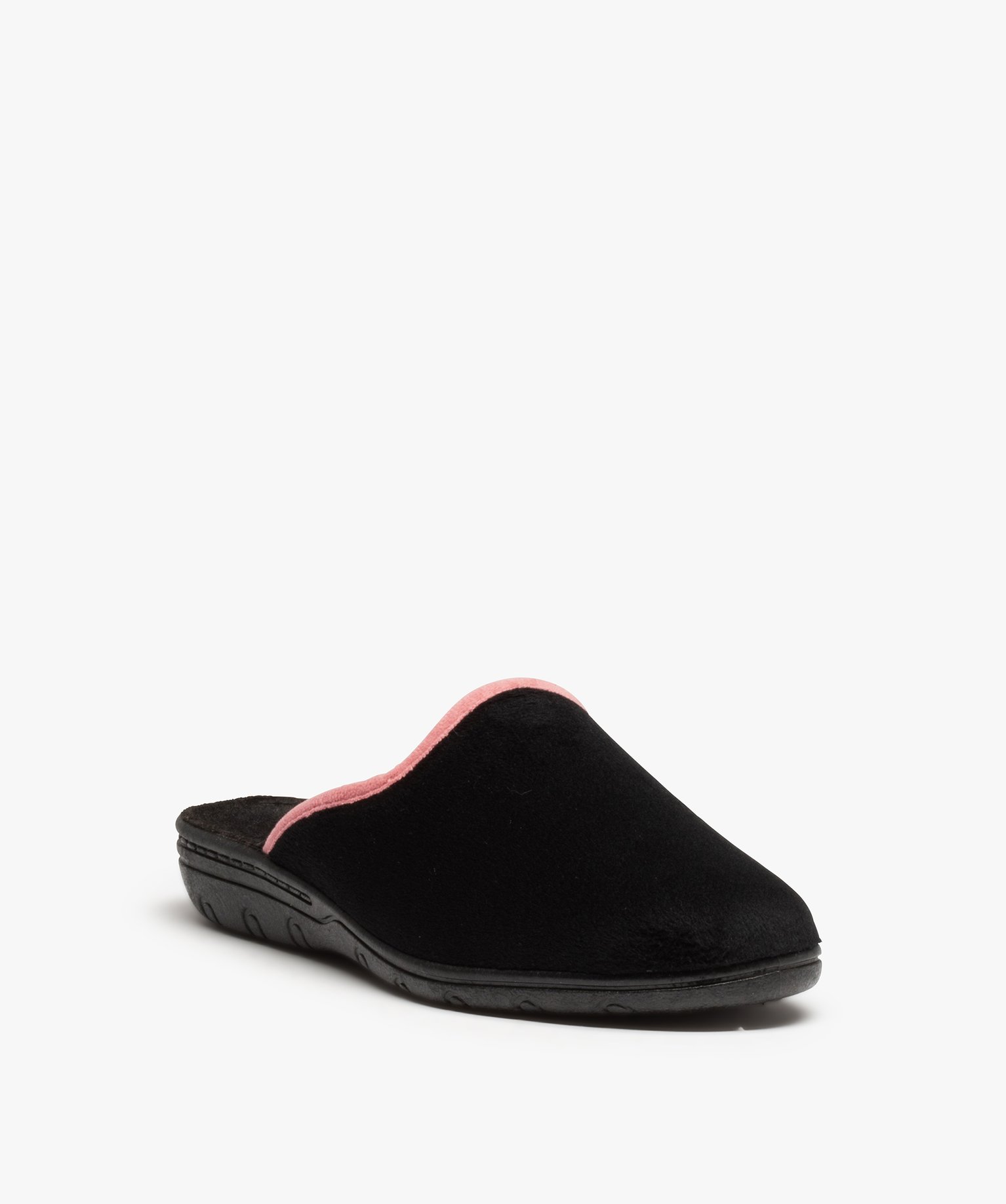 Chaussons femme confort mules en velours ras uni noir | GEMO