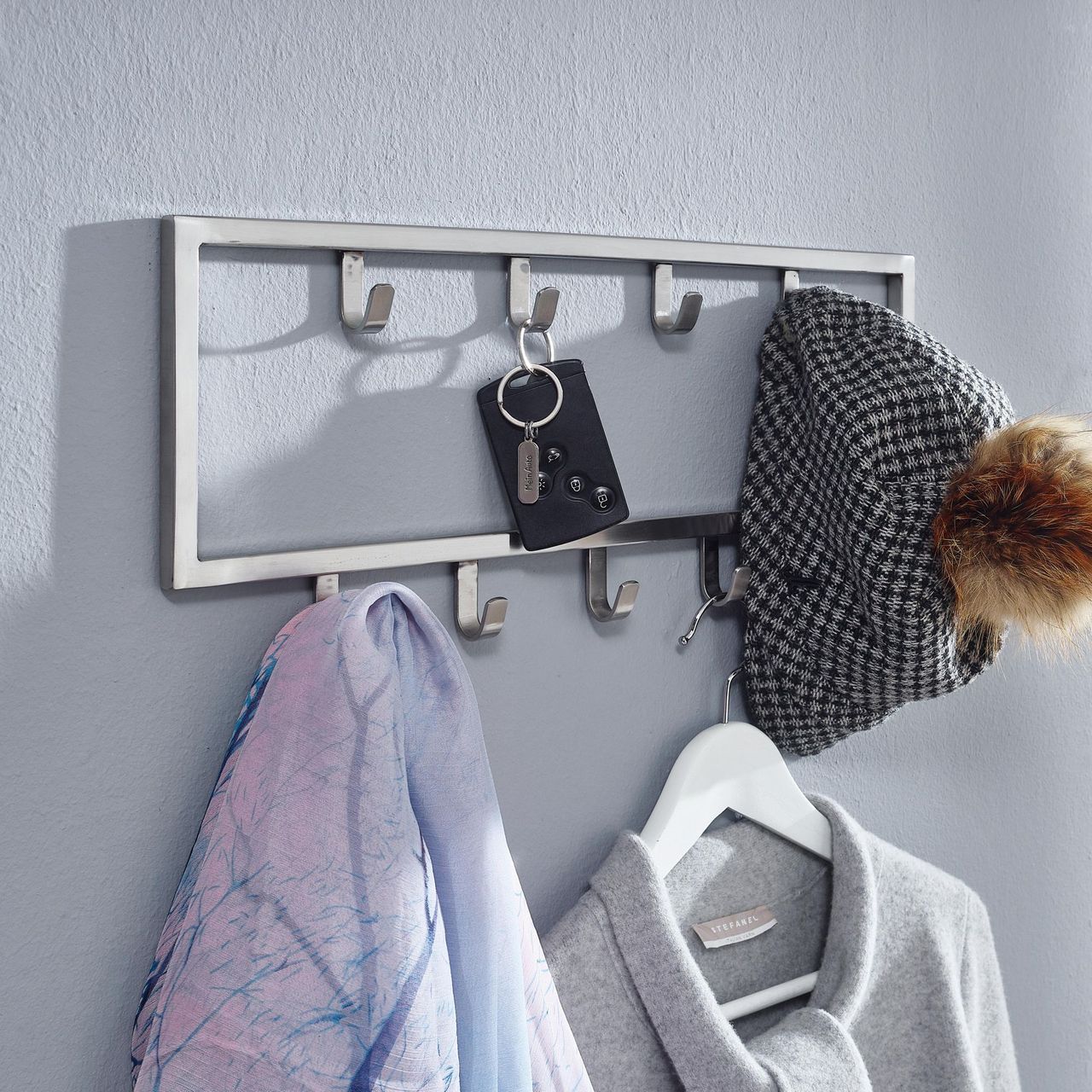 Wohnling Wandgarderobe Metall Silber 50x20x4 cm