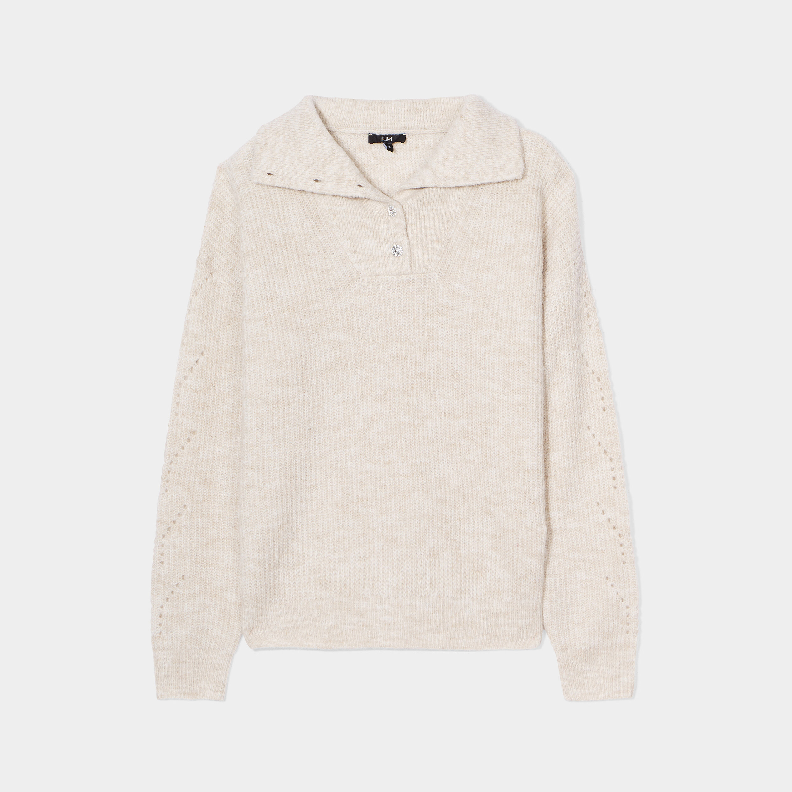 Pull col camionneur manches ajourées beige femme | La Halle