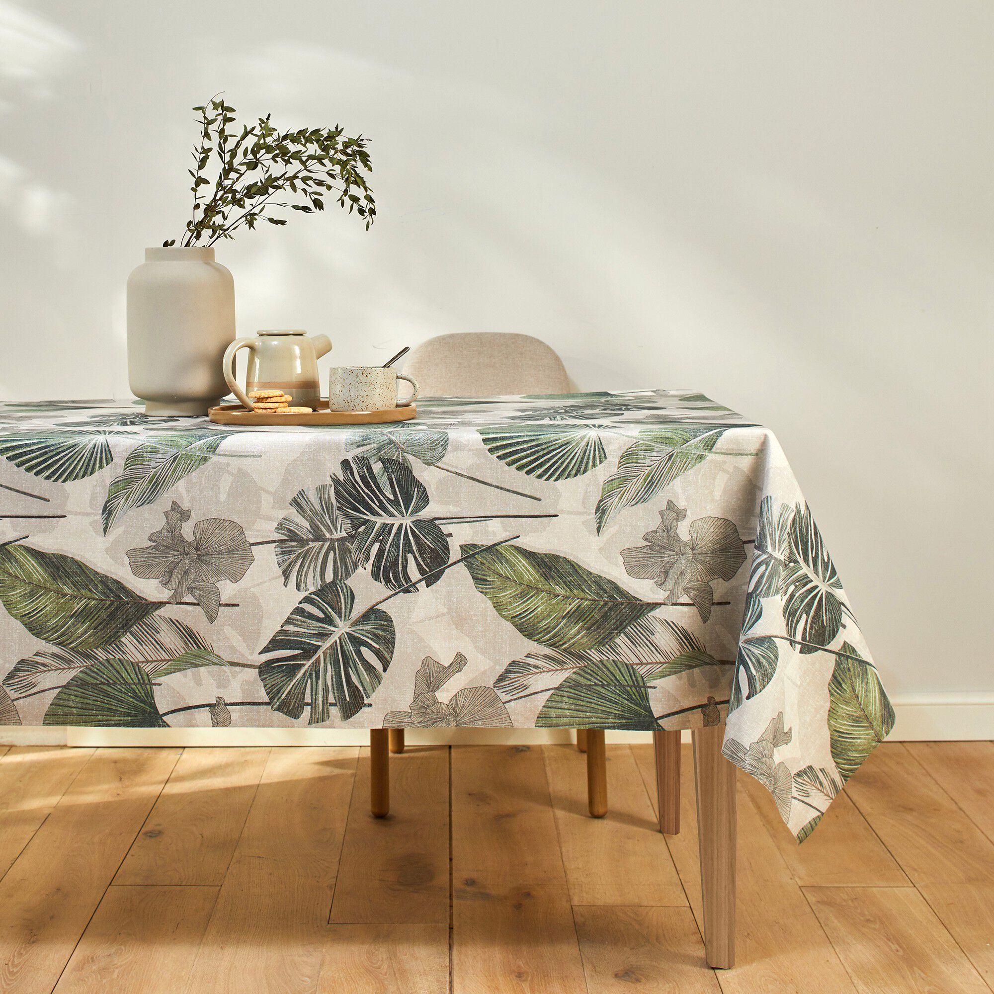 Nappe tissu enduit imprimé végétal