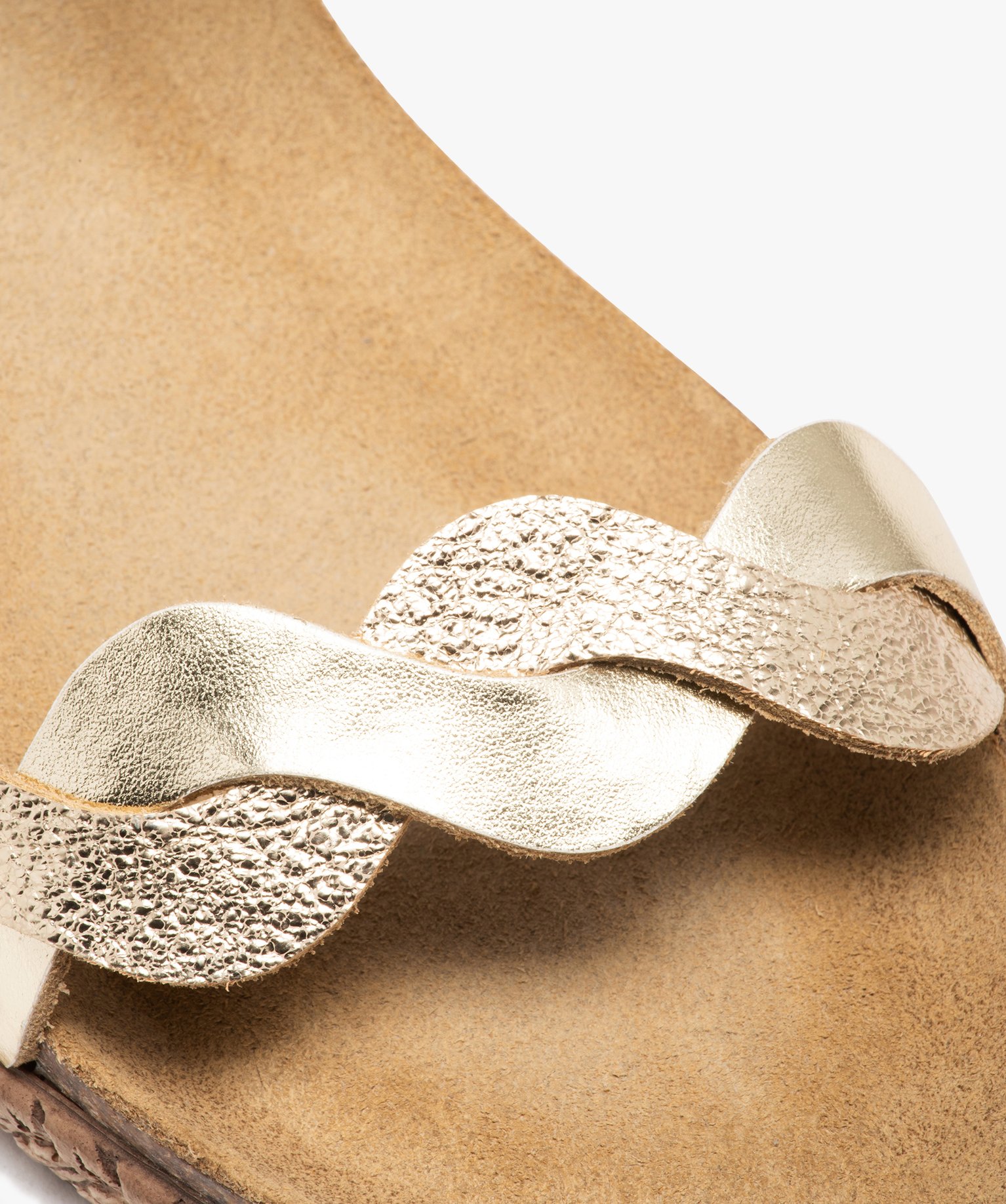 Sandales femmes compensées à brides fantaisie en cuir or | GEMO