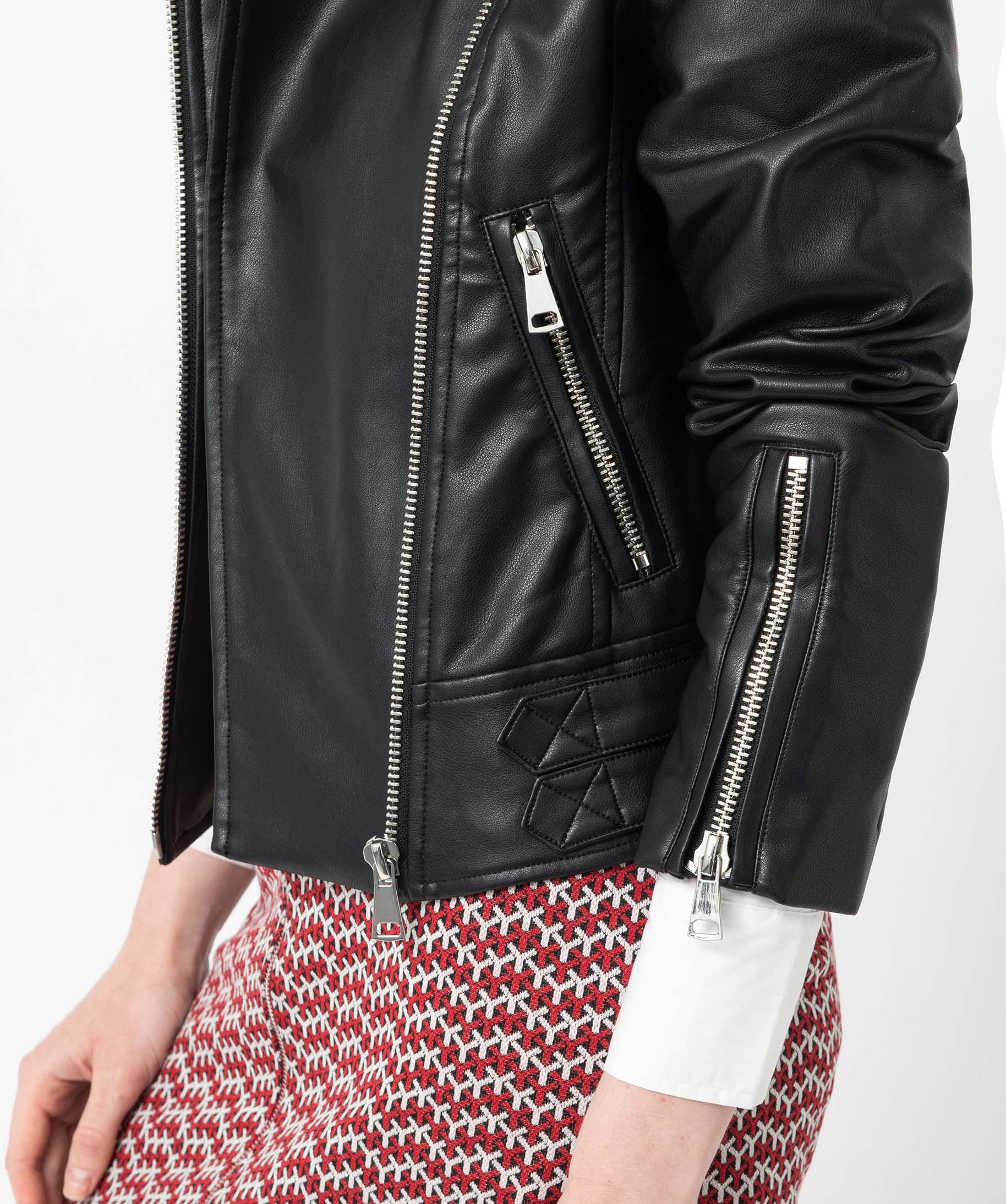 Blouson femme esprit biker avec zips et boucles en métal noir | GEMO