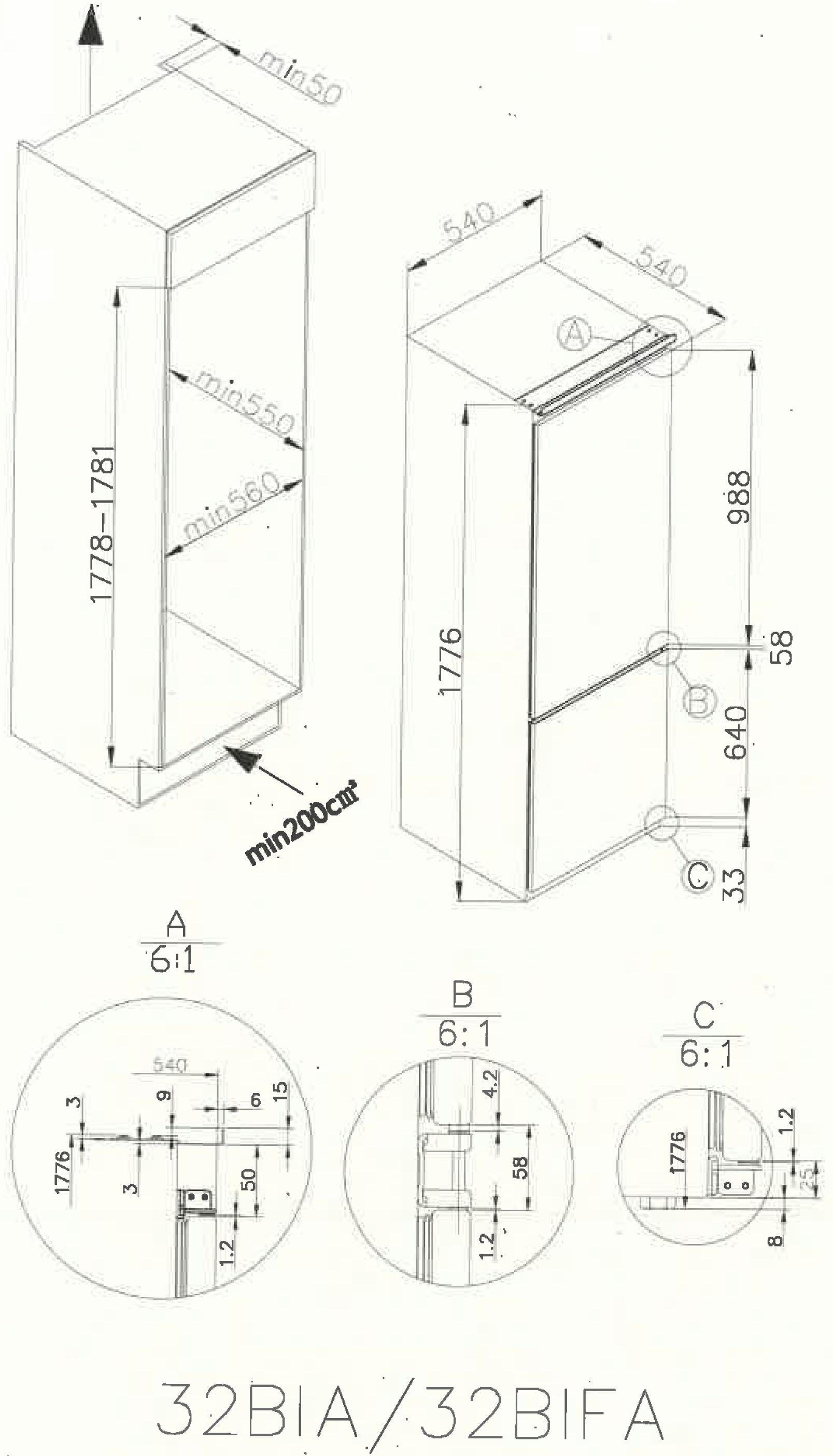 Amica Einbaukühlgefrierkombination BK313.3AA/EKGC 16177, 177,6 cm hoch, 54,5 cm breit, Sicherheitsglas