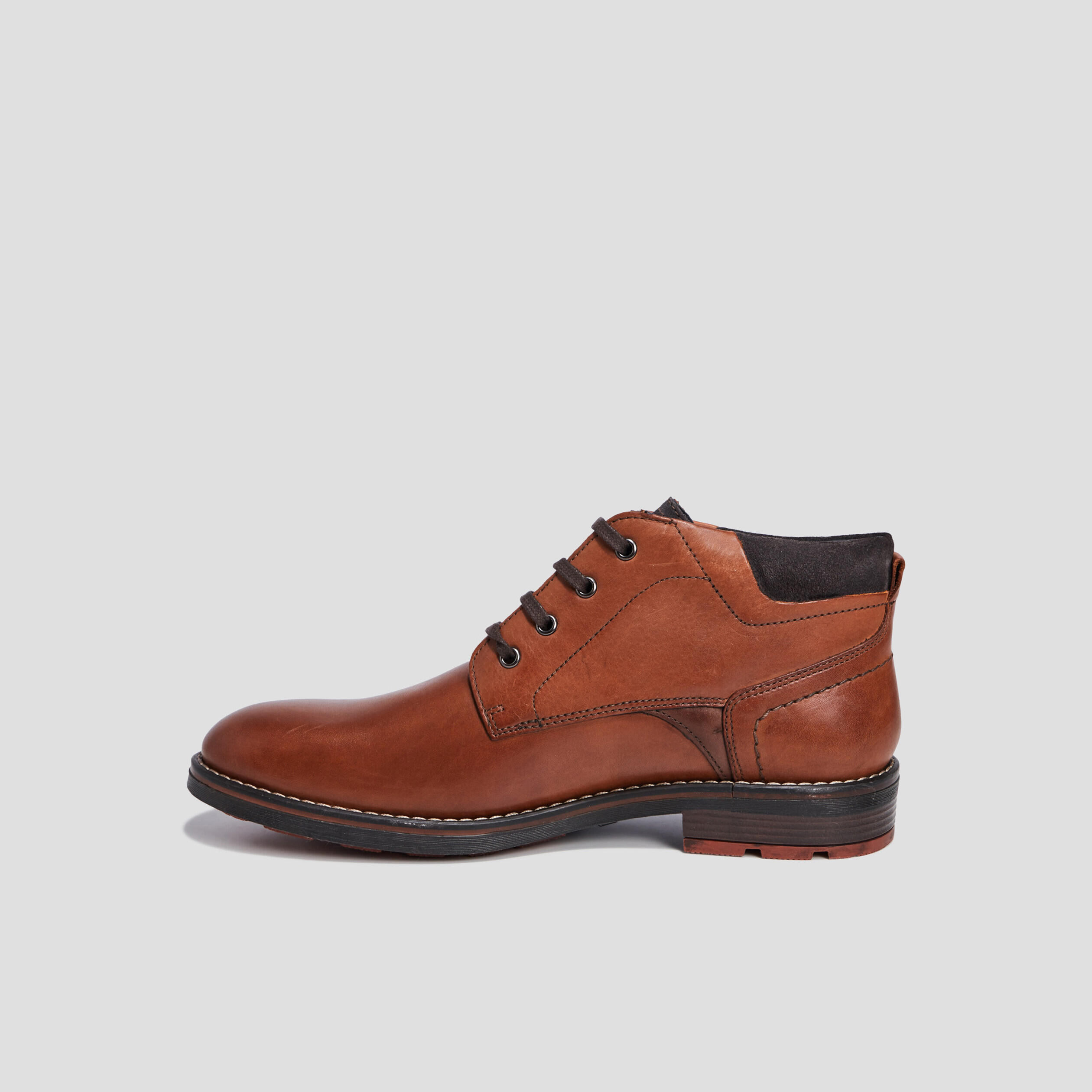 Bottines à lacets en cuir marron homme | La Halle