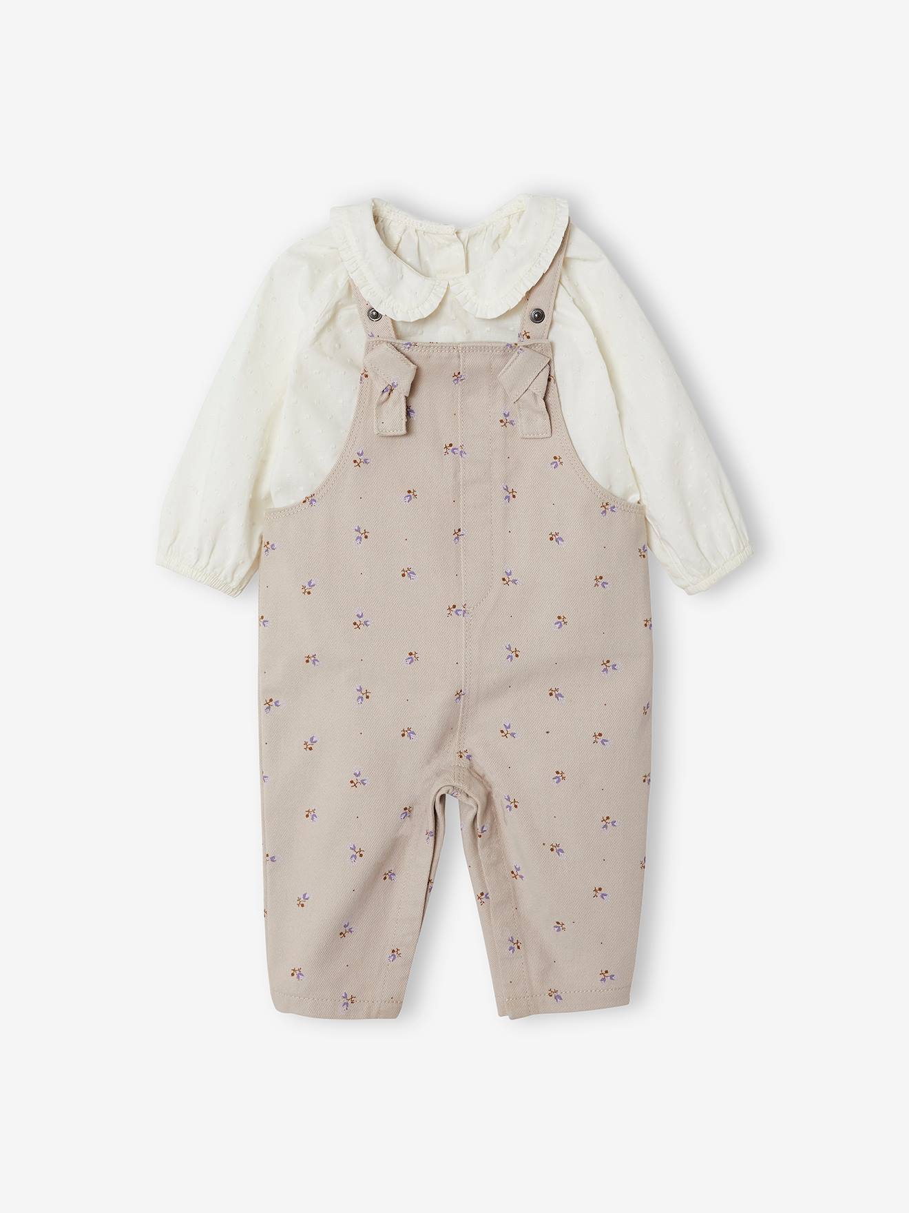 Ensemble combinaison et blouse bébé vert de gris