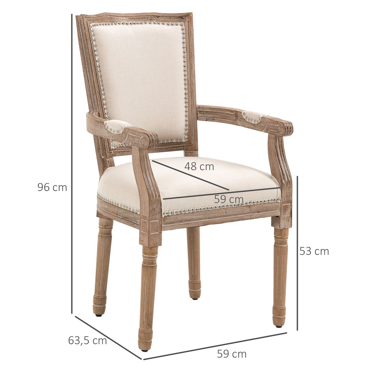 HOMCOM Esszimmerstuhl Küchenstuhl mit Armlehne im Vintage Design Linen Optik