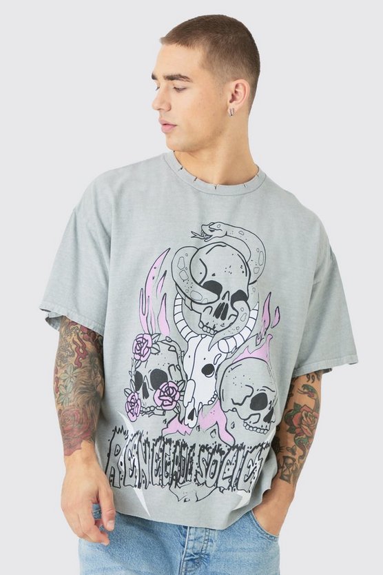 Oversize T-Shirt mit Totenkopf-Print