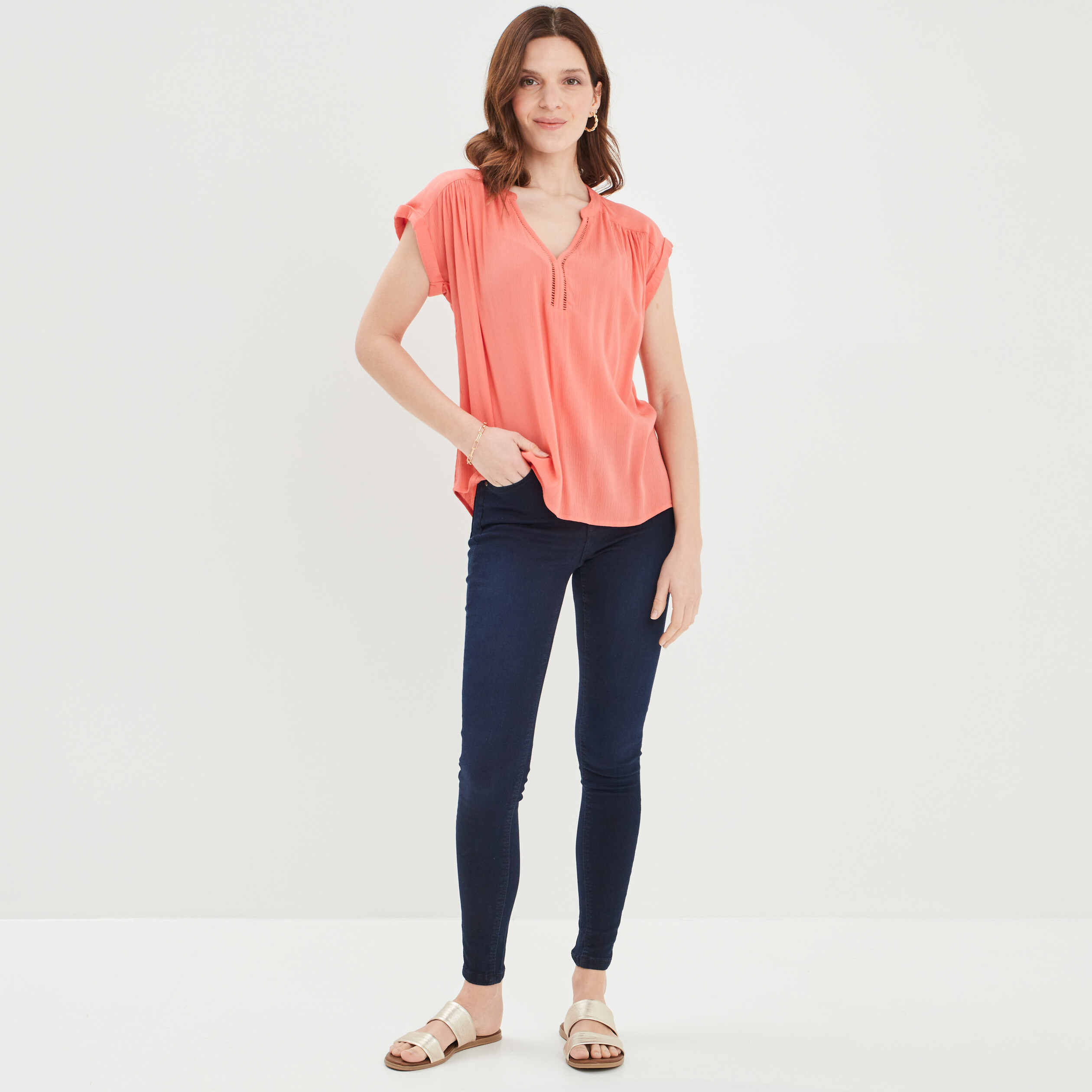 Blouse manches courtes rose corail femme | La Halle