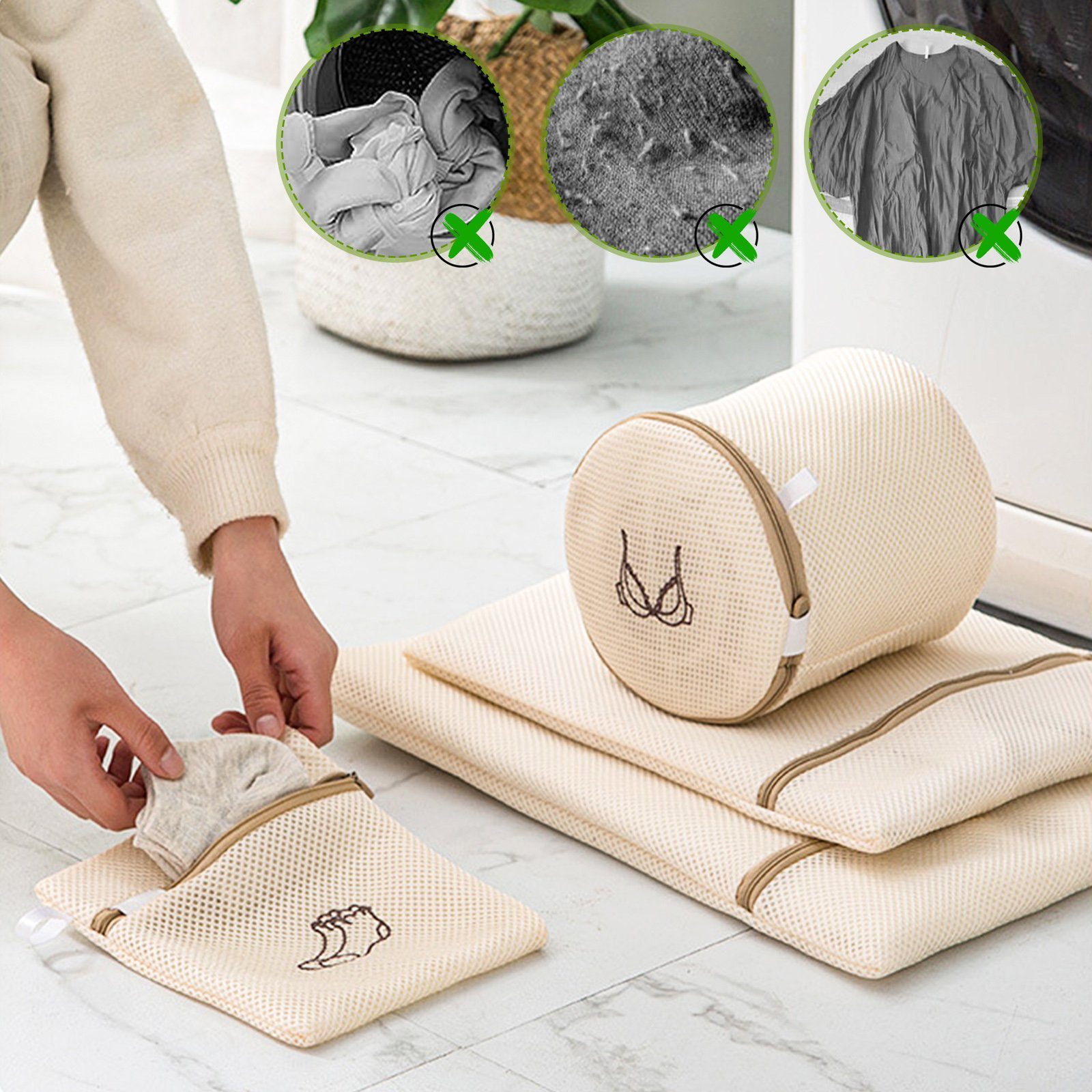 CALIYO Wäschenetz 6 Pack Mesh Wäschesäcke Wäschenetz Groß Wäschesack Faltbar Set,(6-St), Geeignet für Socken, Kurze Ärmel, Pullover, Hosen, BHs