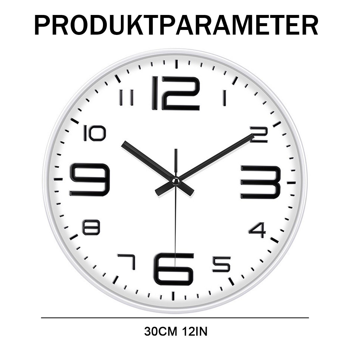 FeelGlad Wanduhr Wanduhr 12 Zoll Ohne Tickgeräusche für Wohnzimmer,Schlafzimmer,Küche