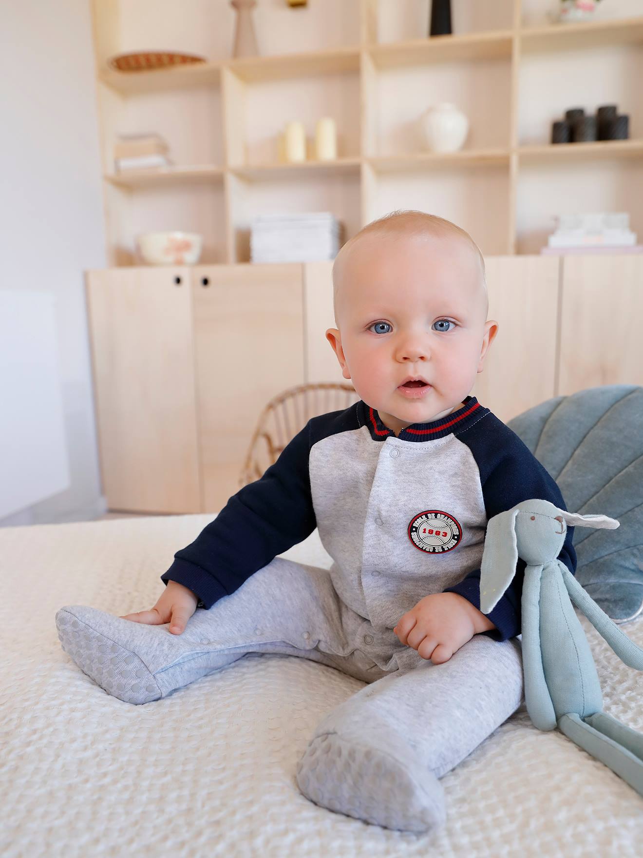 Vertbaudet Jungen Baby Strampler, Sweatware - hellgrau meliert