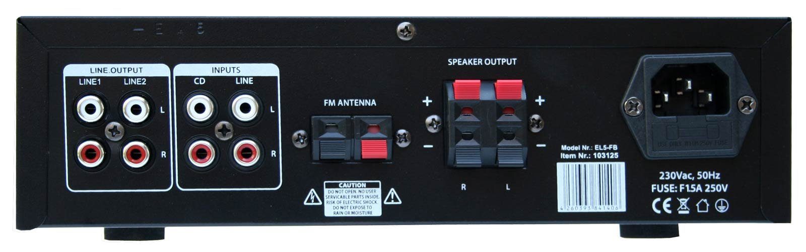 E-Lektron EL5-FB Audioverstärker (Anzahl Kanäle: 2, 35,00 W, FM-Radio, Bluetooth-Empfänger, USB/SD Media-Player, Fernbedienung, Kopfhörerbuchse, Karaoke-Funktion)