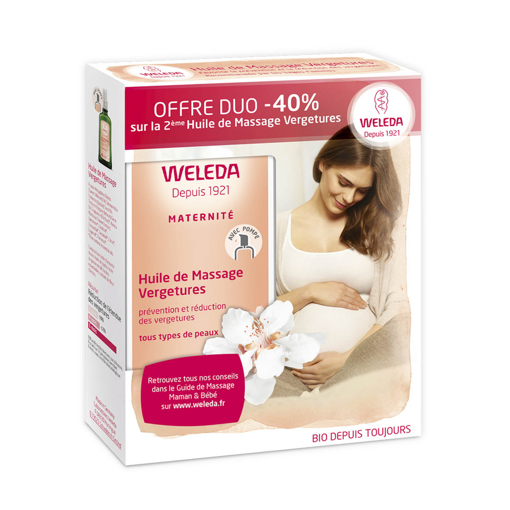 WELEDA Duo Huile de Massage Vergetures - 2 x 100 ml Maternité