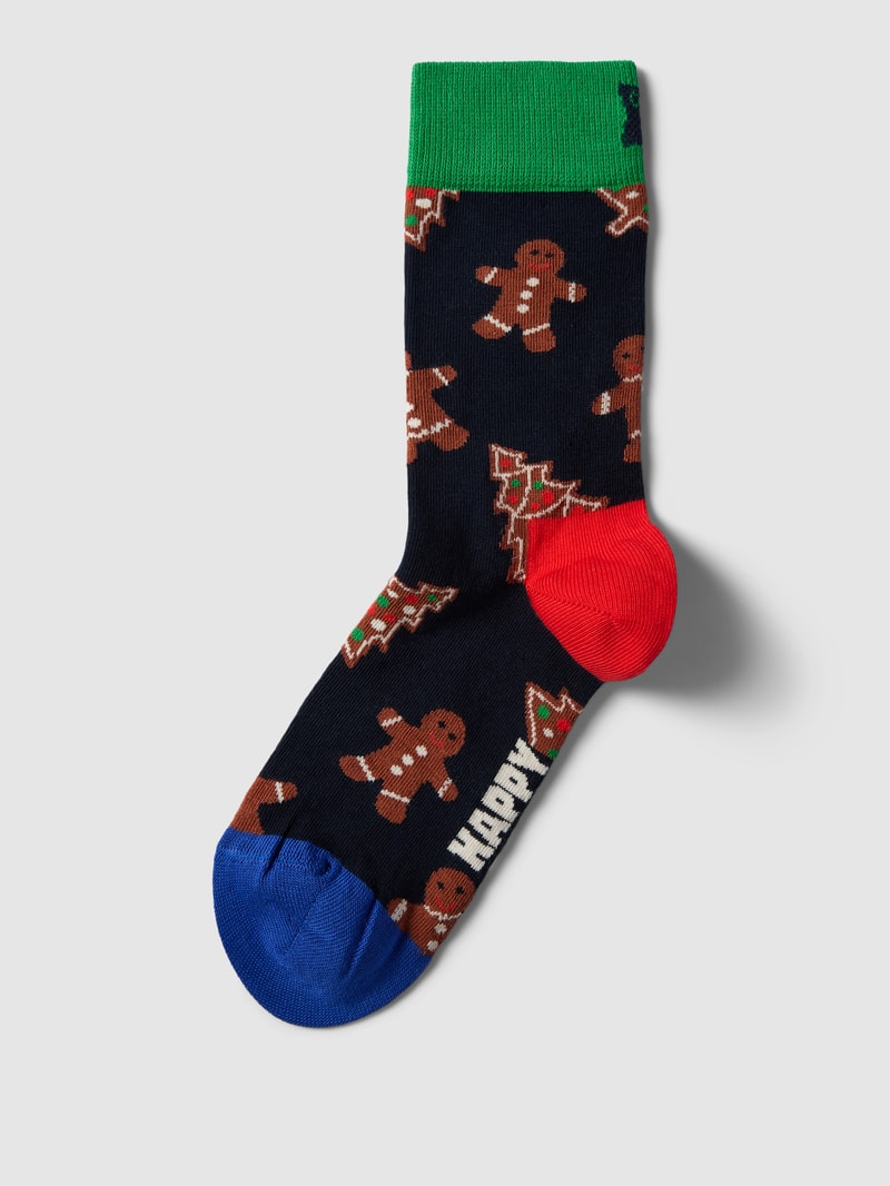 Socken mit Motiv-Print Modell 'Gingerbread Cookie' in marineblau