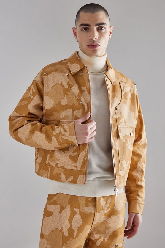 Kastige Camouflage PU Harrington-Jacke