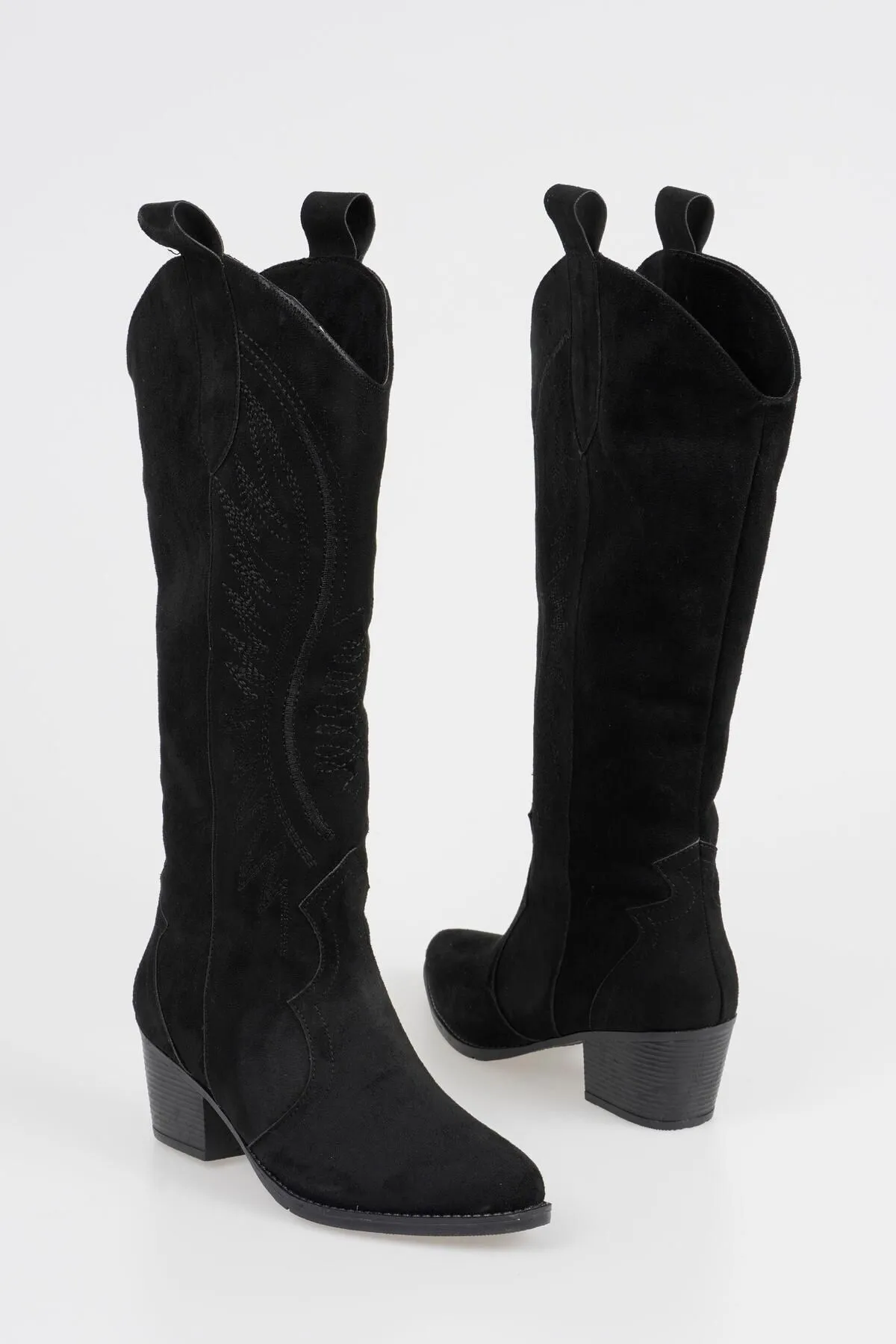 CZ London  Damen-Cowboystiefel mit kurzem Absatz, lange Cowgirl-Stiefel aus Wildleder
