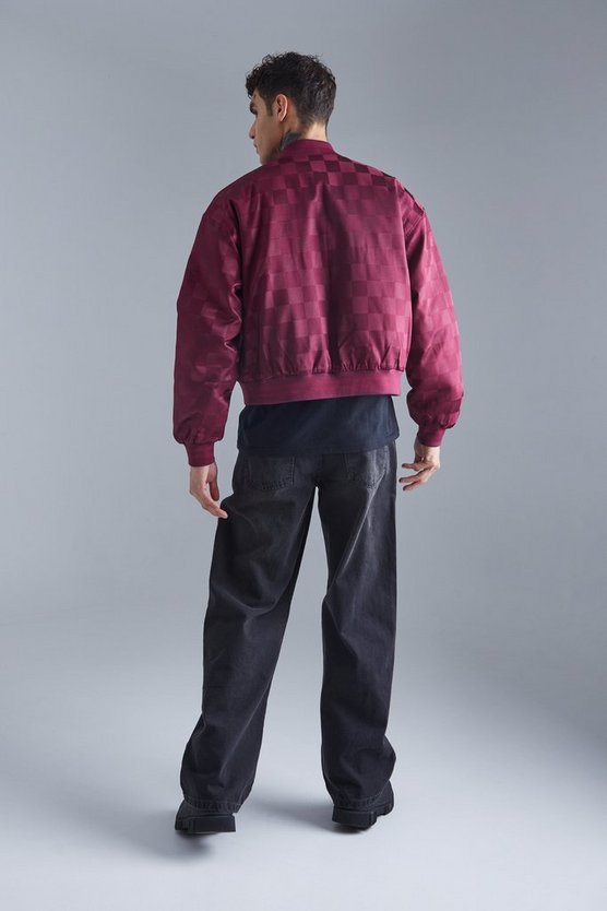 Kastige Satin-Bomberjacke mit Schachbrett-Print