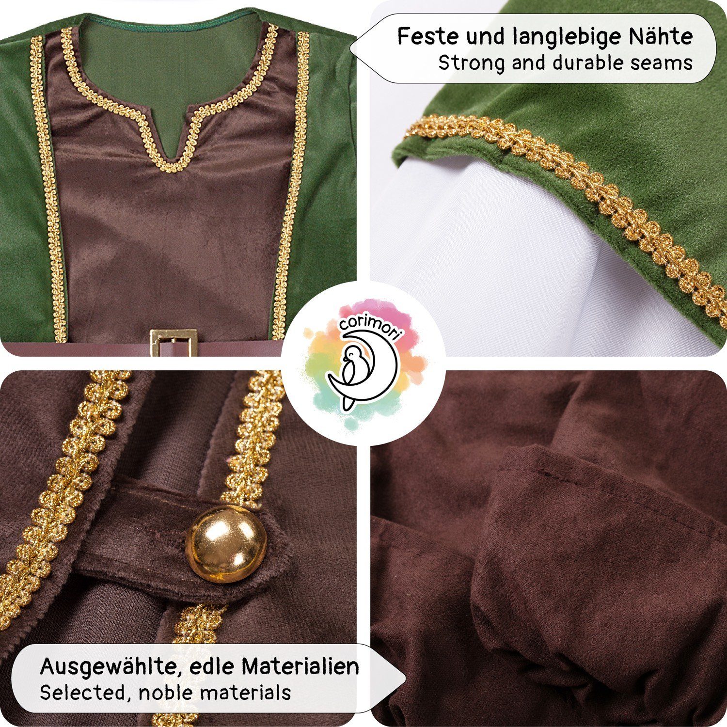 Corimori Ritter-Kostüm Robin Hood Karnevalskostüm Set, Kinder, braun/grün, Kostüm, Fasching, Mittelalterfest, Jungen, mit Pfeil und Bogen