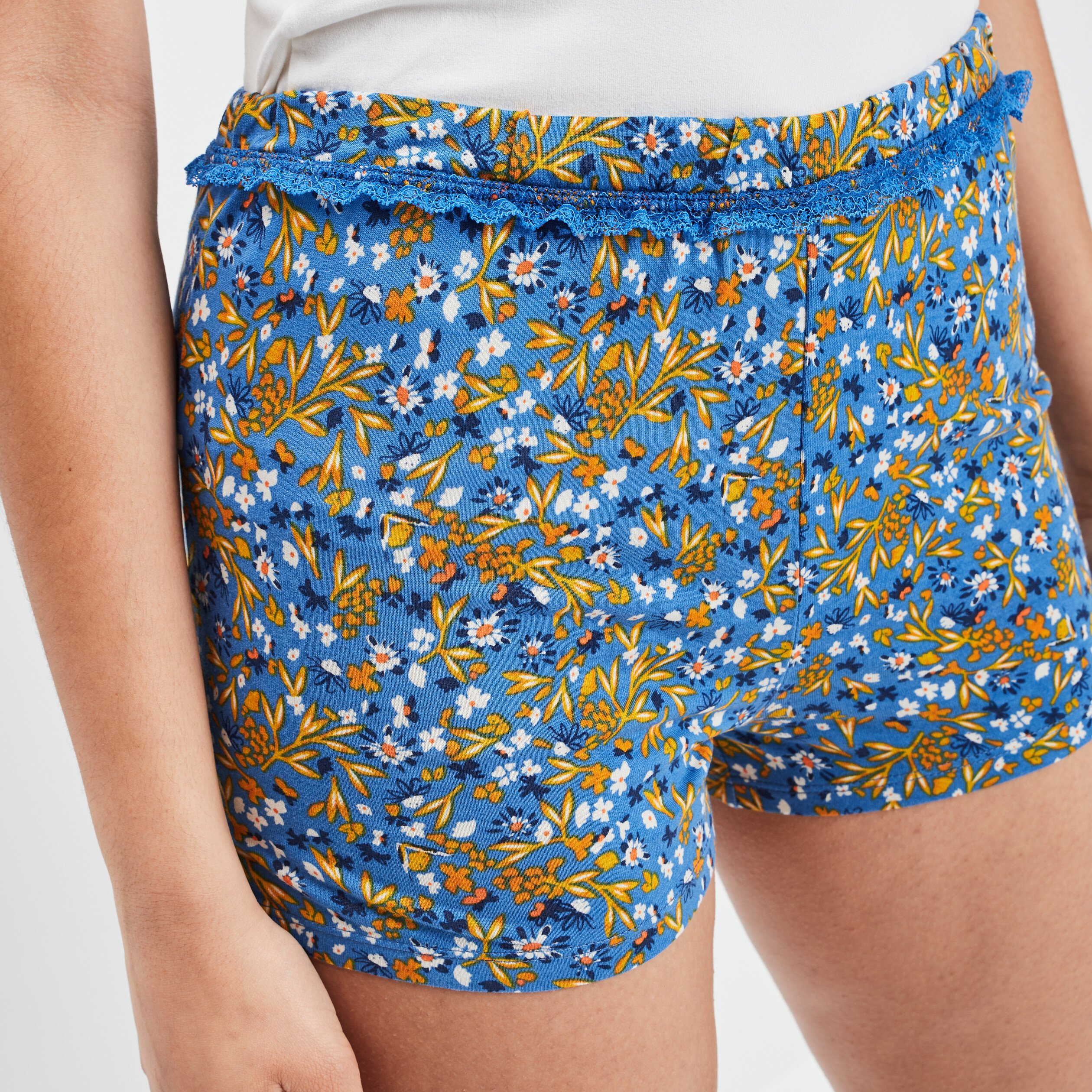 Bas de pyjama short liseré dentelle bleu electrique femme | La Halle