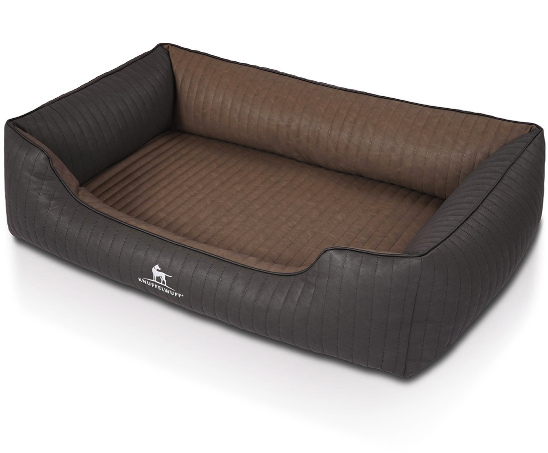 Knuffelwuff Hundebetten Knuffelwuff Orthopädisches Hundebett Rough Road aus laser-gestepptem marmoriertem Kunstleder schwarz/ braun M-L