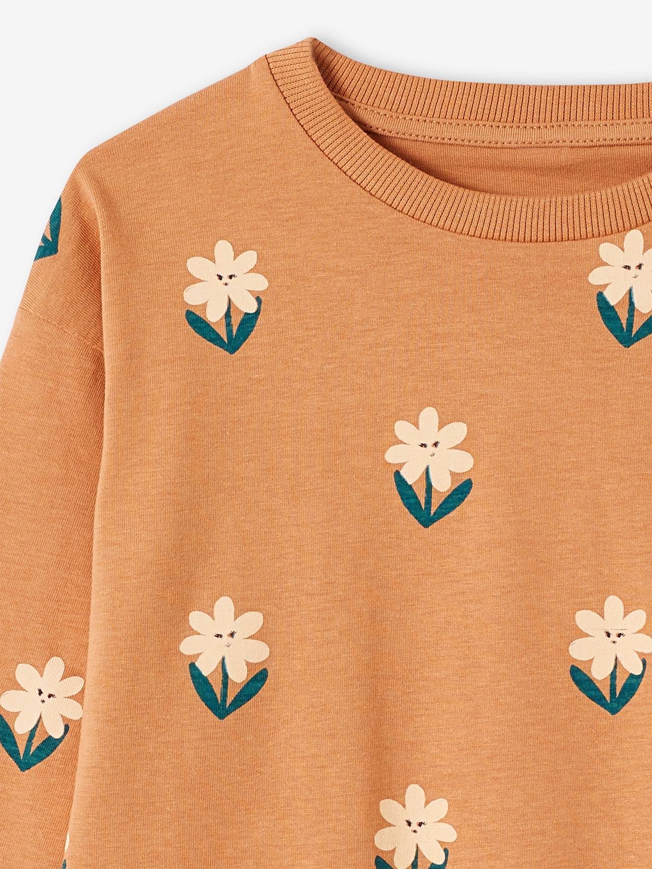 Tee-shirt fille manches longues noisette