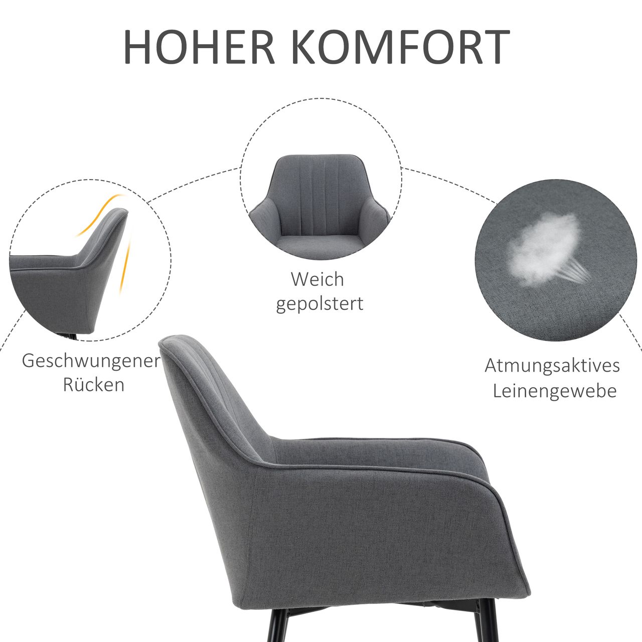 HOMCOM 2-teiliger Esszimmerstühle Essstühle Dunkelgrau 59,5 x 56,5 x 81 cm