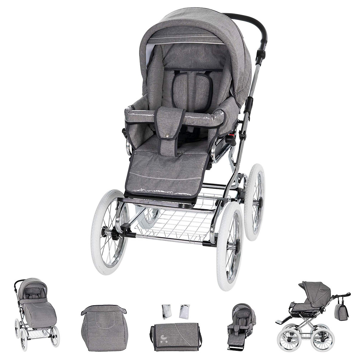 München | 3 in 1 Kombi Kinderwagen Komplettset | Nostalgie Kinderwagen Kombikinderwagen