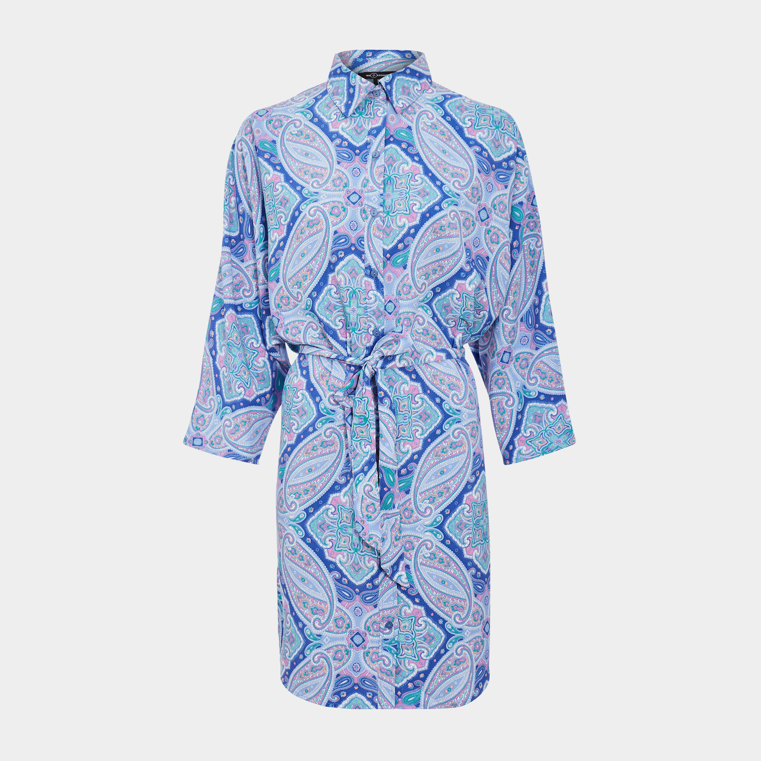 Robe chemise droite fluide ceinturée bleu femme | La Halle