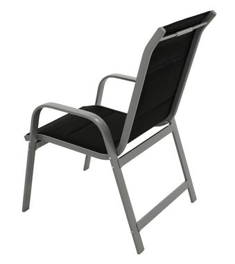 DEGAMO Gartensessel CESANO stapelbar, Alu silbergrau + Kunstgewebe gepolstert schwarz, 2 STÜCK