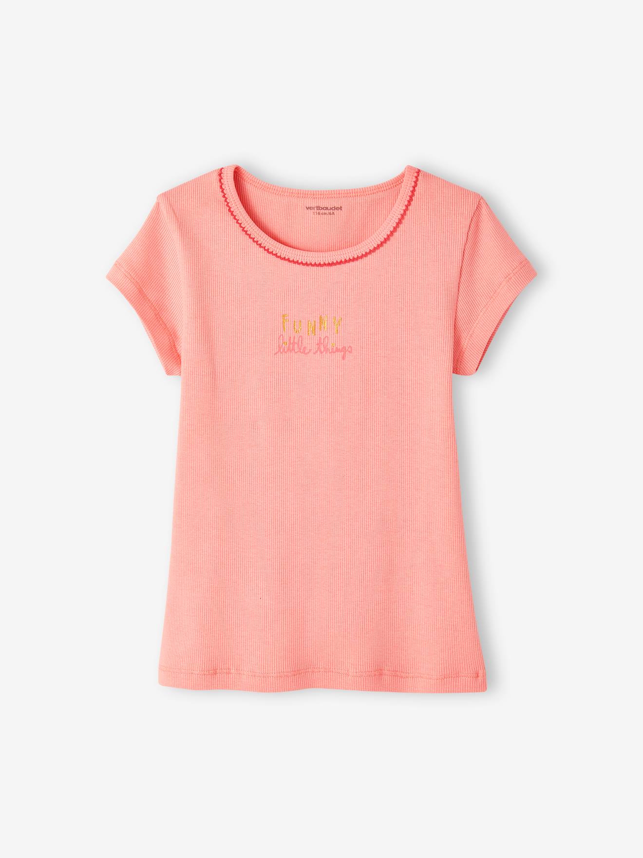 Vertbaudet 3er-Pack Mädchen T-Shirts, Ripp Oeko-Tex - rosa nude