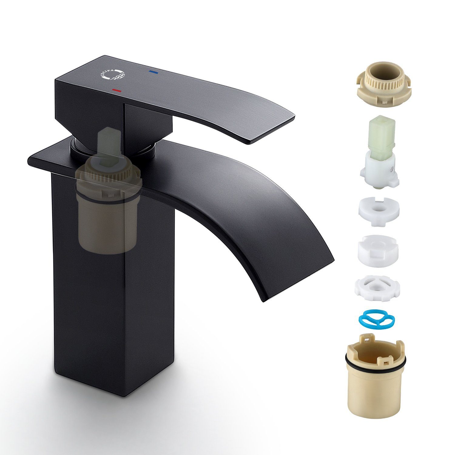 CECIPA Waschtischarmatur Wasserhahn Bad Wasserfall Waschtischarmat Armaturmit Auslauf Höhe 85MM