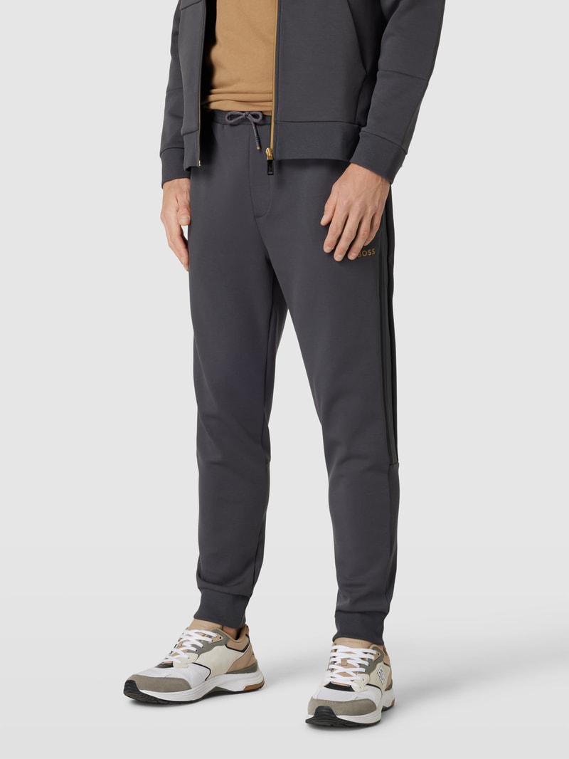 Sweatpants mit Label-Print Modell 'Hadiko' in graphit