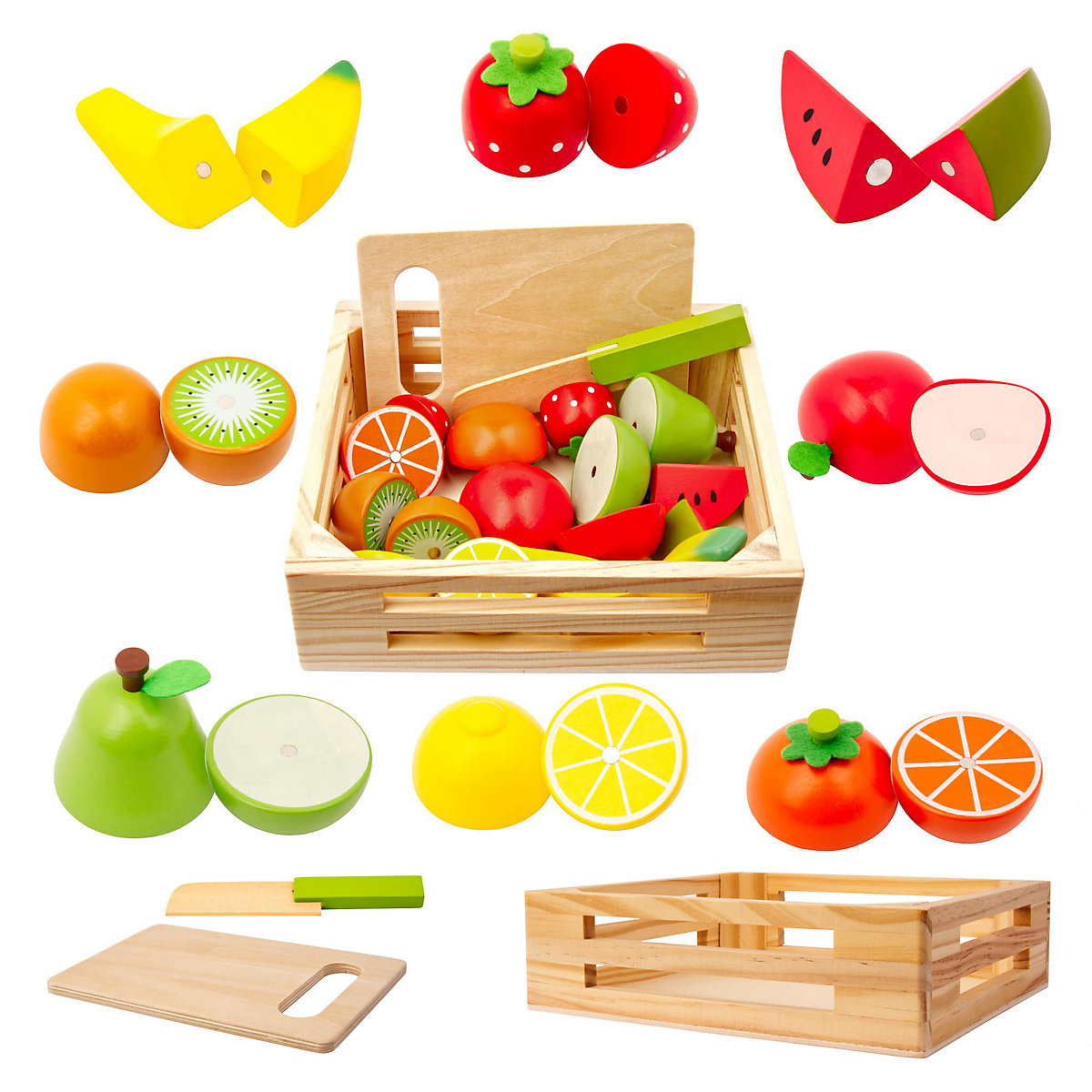 Kinderküche Zubehör Früchte aus Holz zum Schneiden mini Koch Holzspielzeug